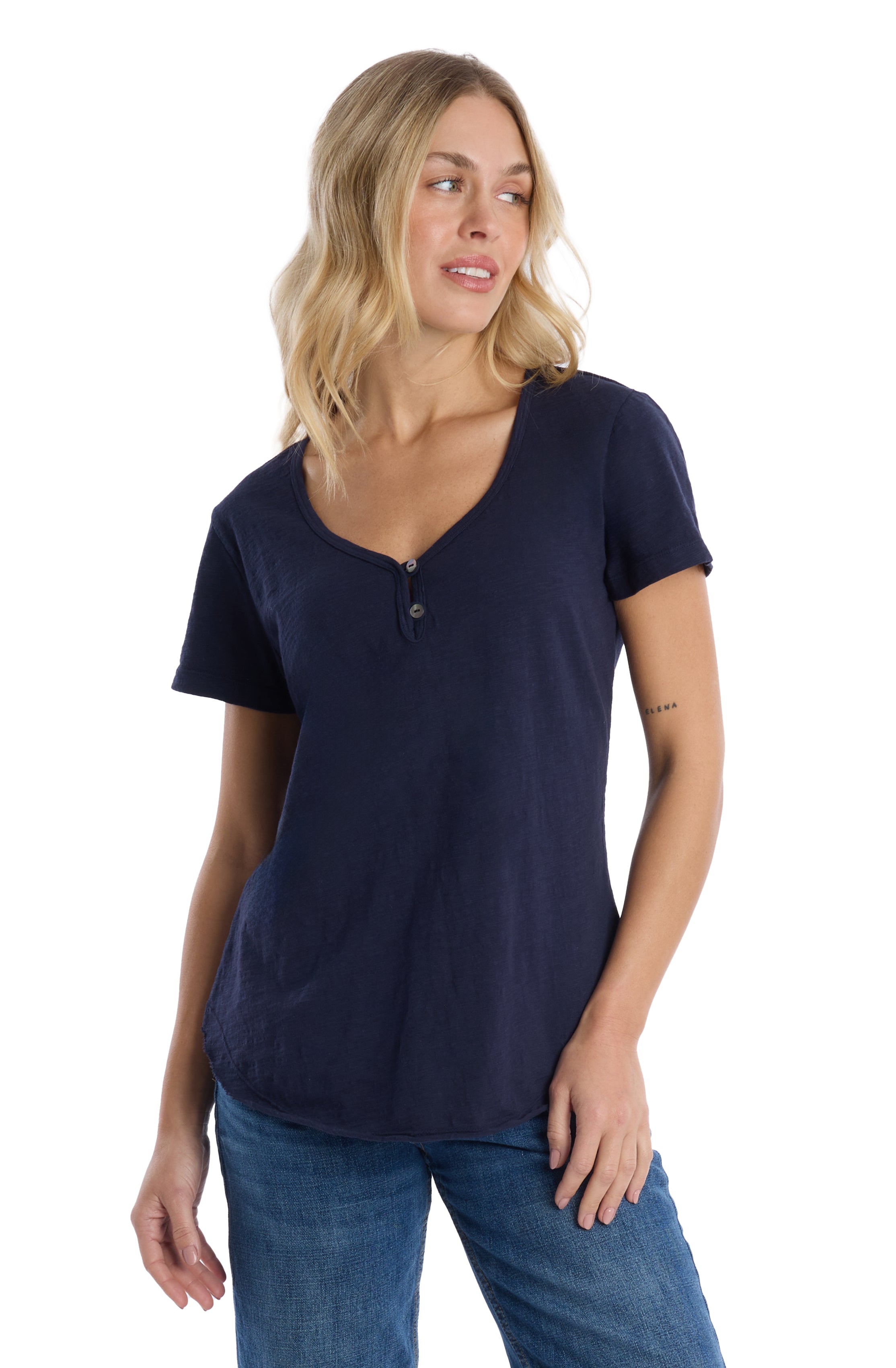 V-neck henley short sleeve