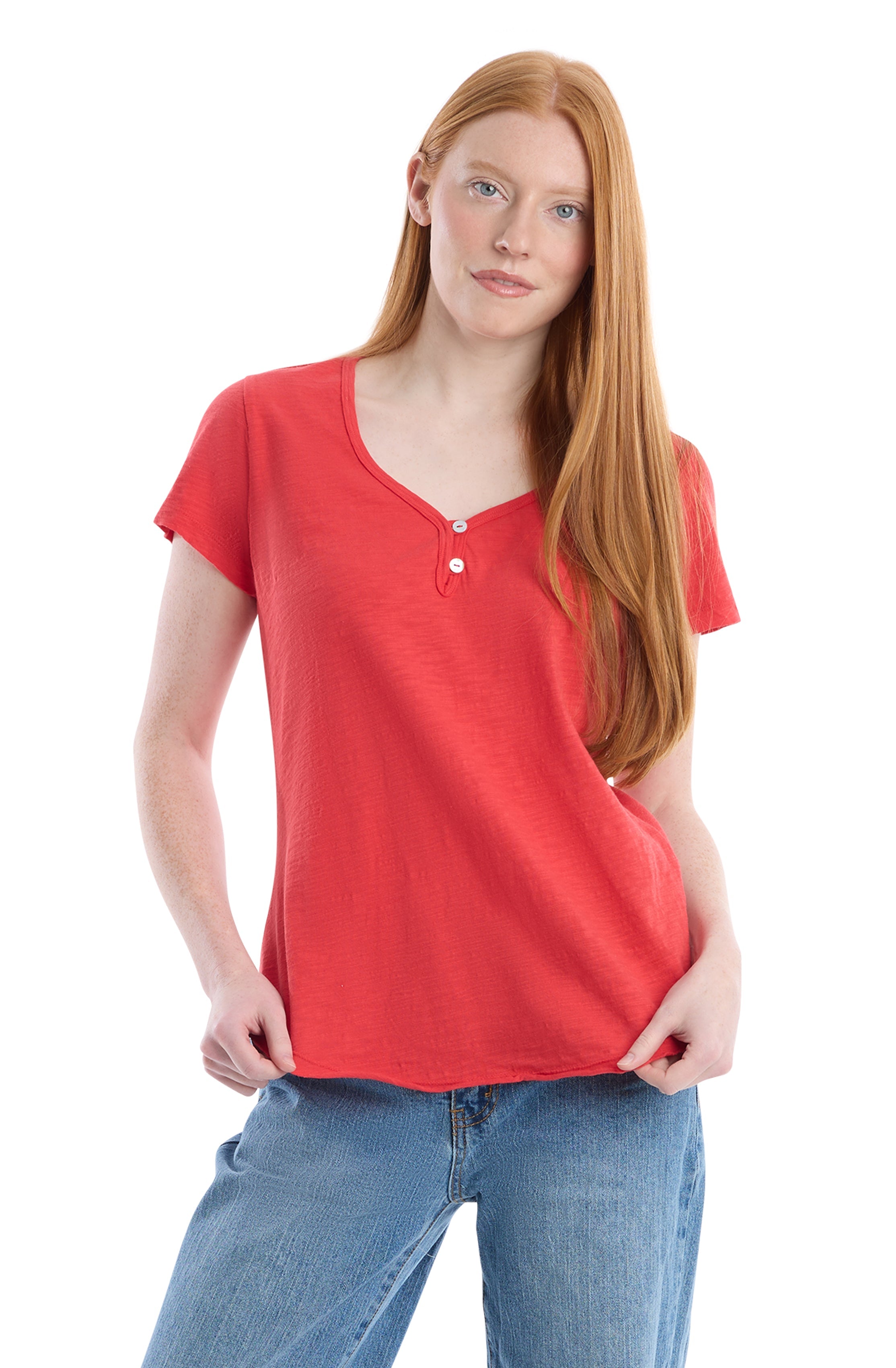 V-neck henley short sleeve