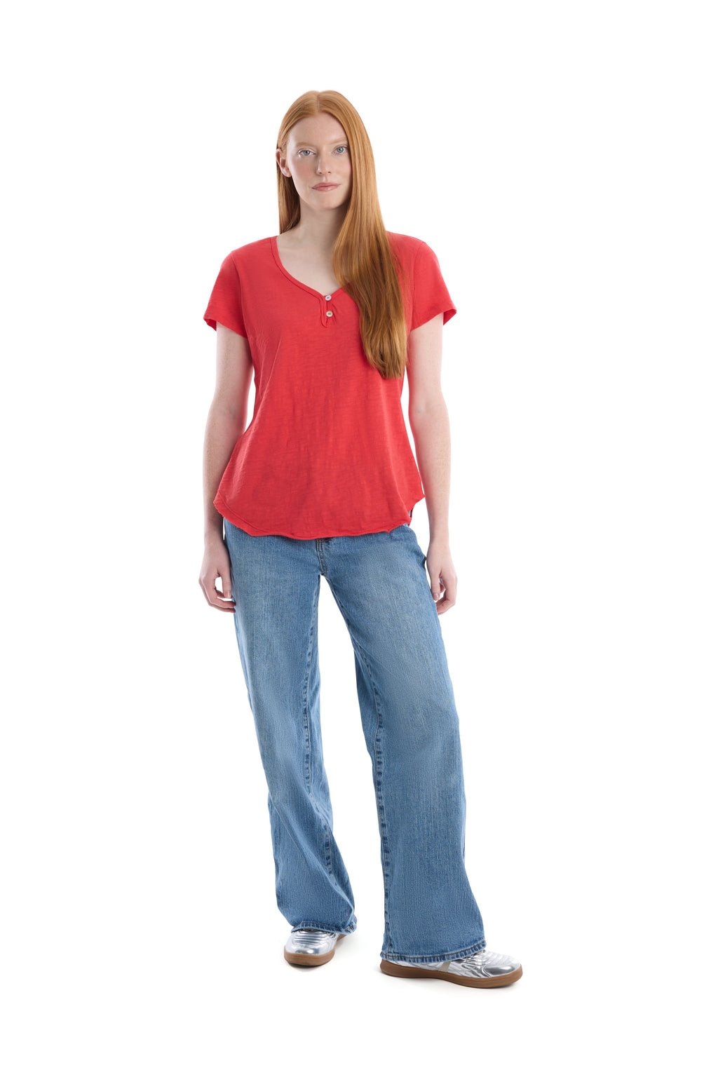V-neck henley short sleeve