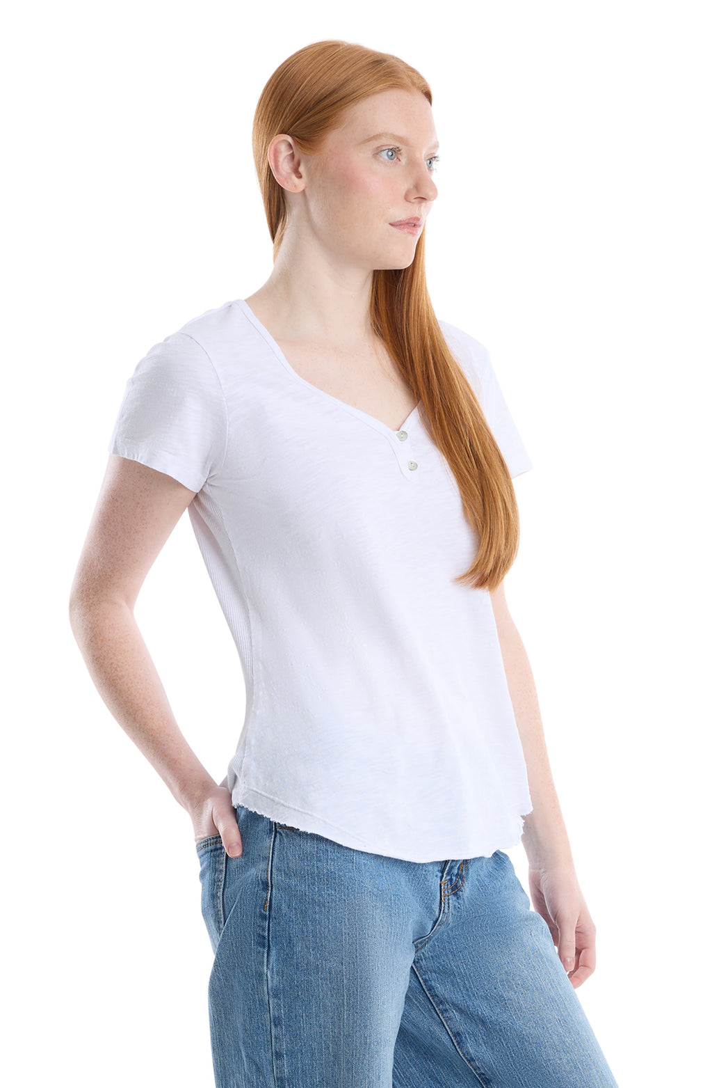 V-neck henley short sleeve