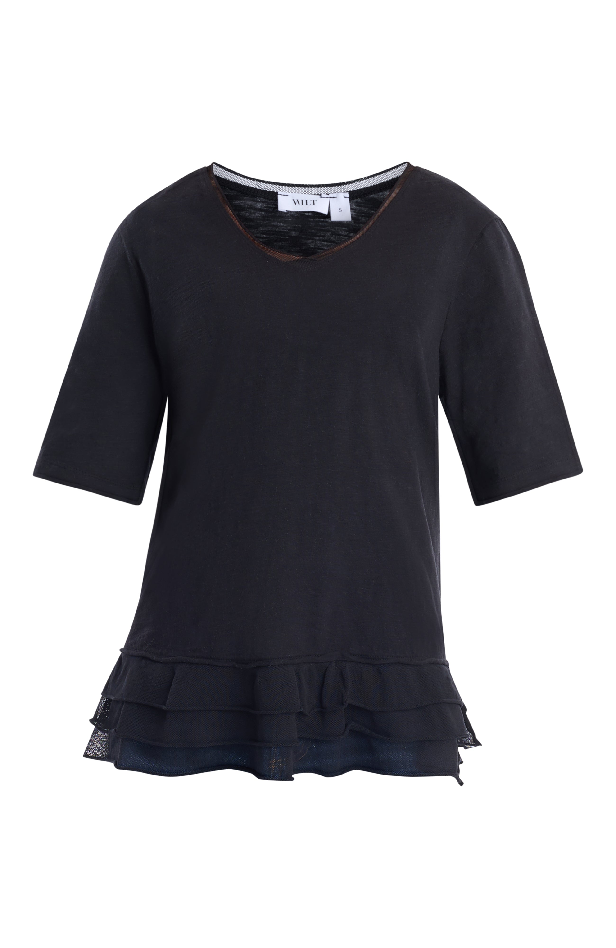V-neck elbow sleeve mixed media