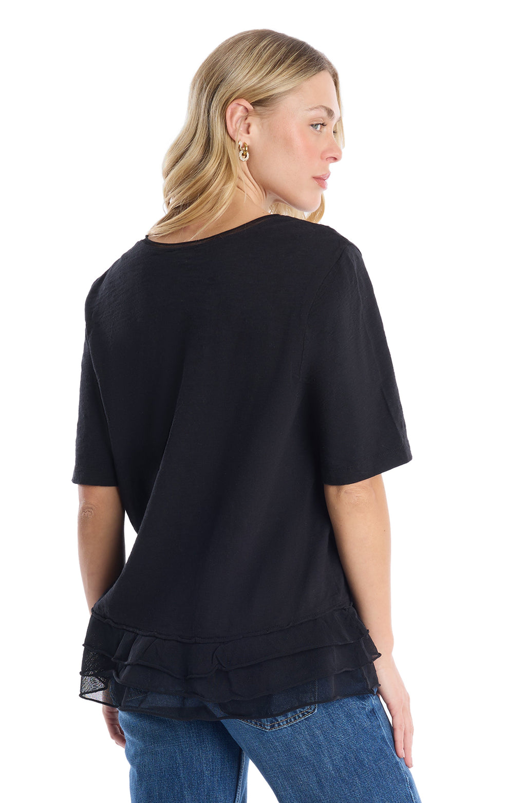 V-neck elbow sleeve mixed media