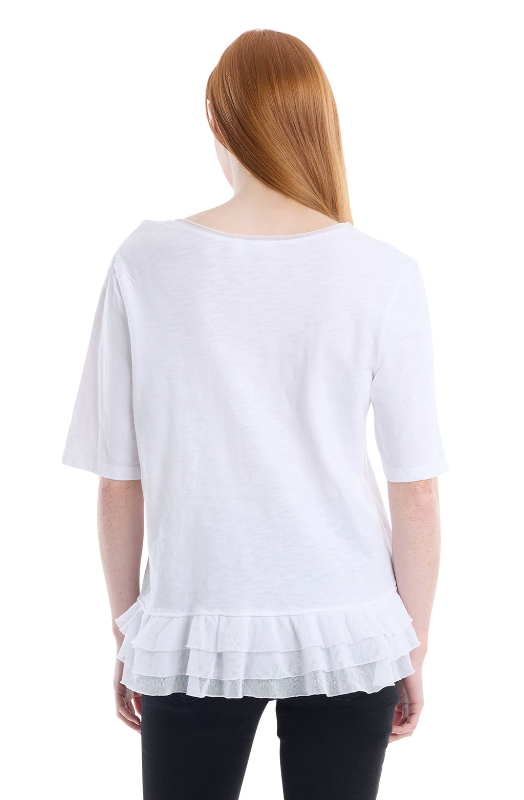 V-neck elbow sleeve mixed media