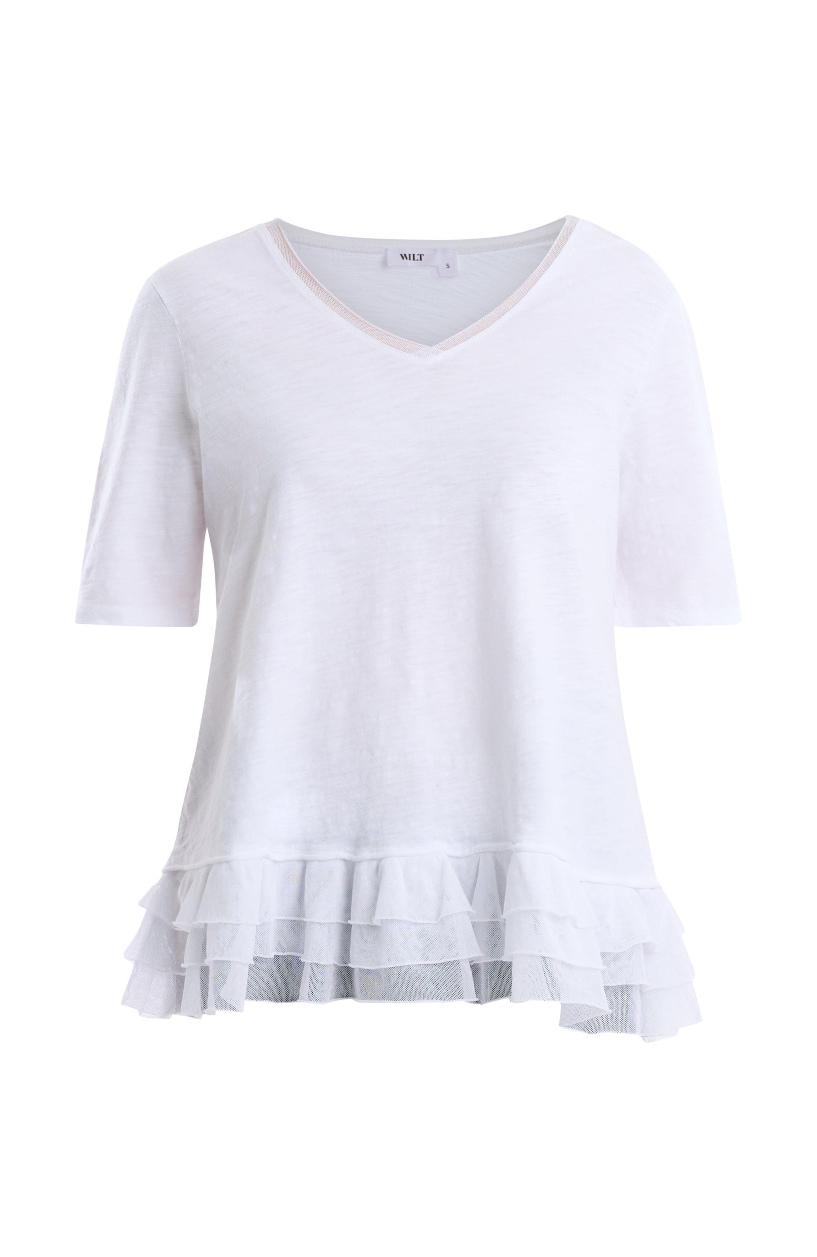 V-neck elbow sleeve mixed media