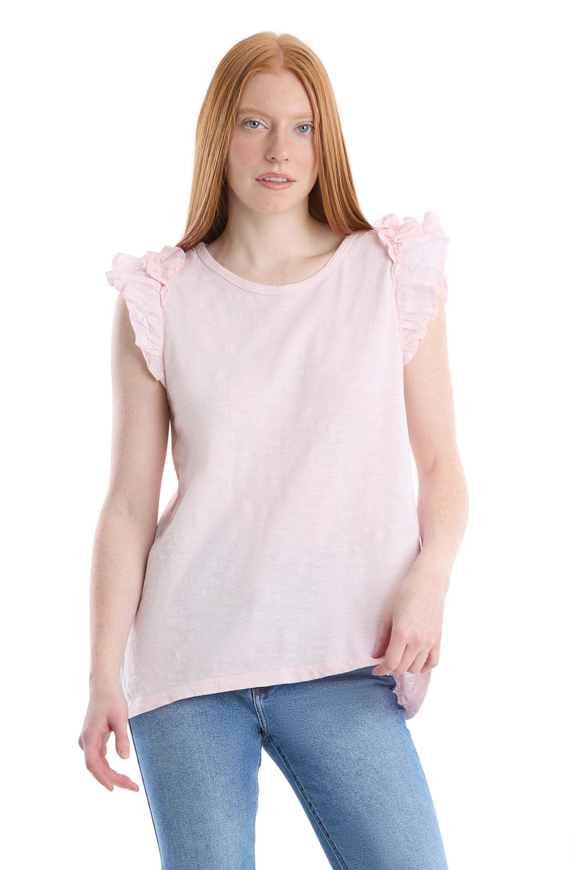 Ruffle shoulder tank tee