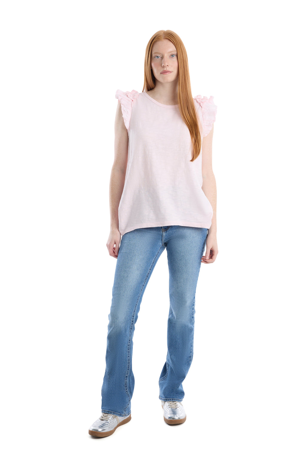 Ruffle shoulder tank tee