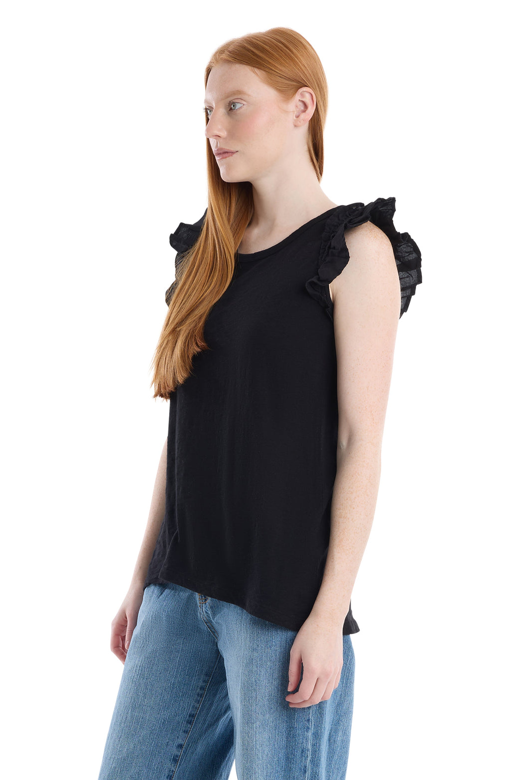Ruffle shoulder tank tee