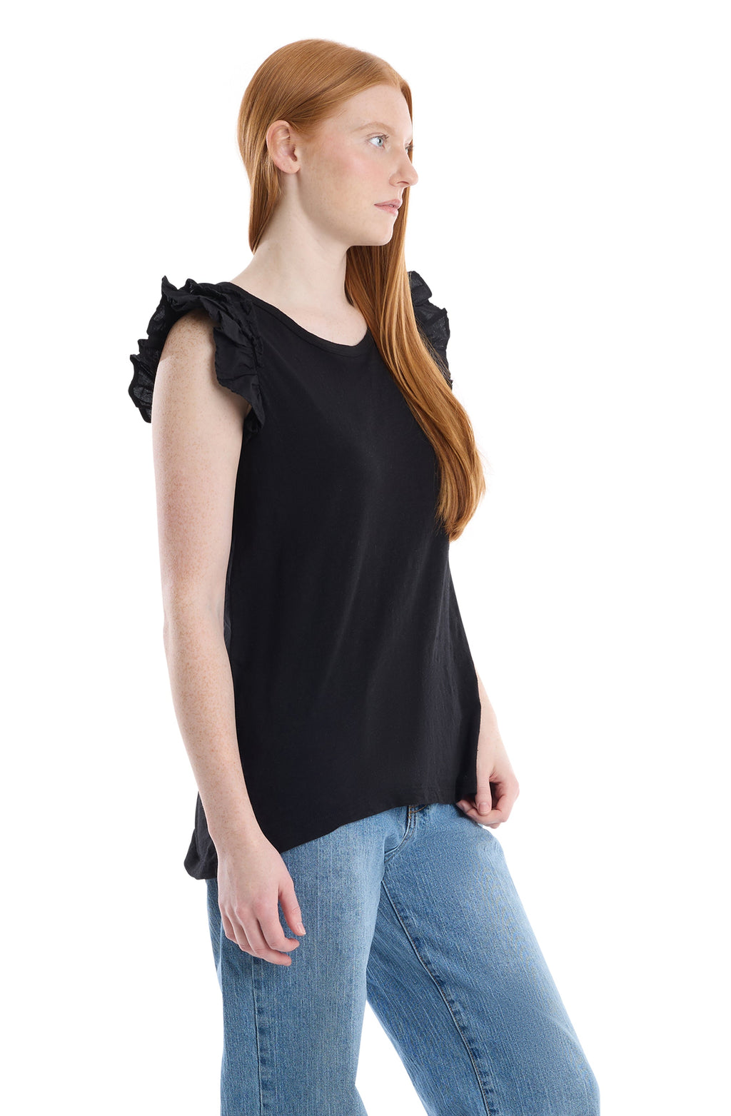 Ruffle shoulder tank tee