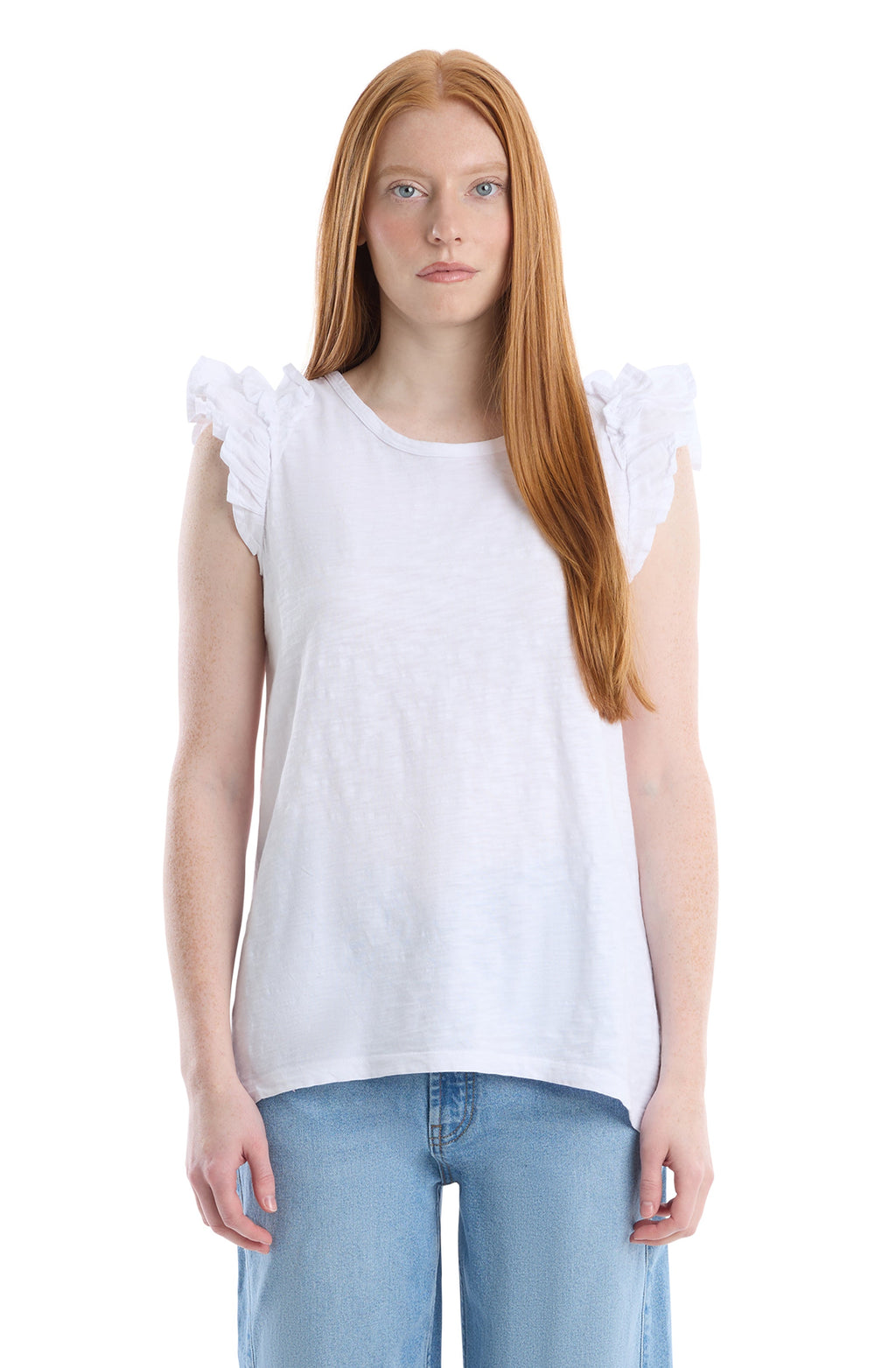 Ruffle shoulder tank tee