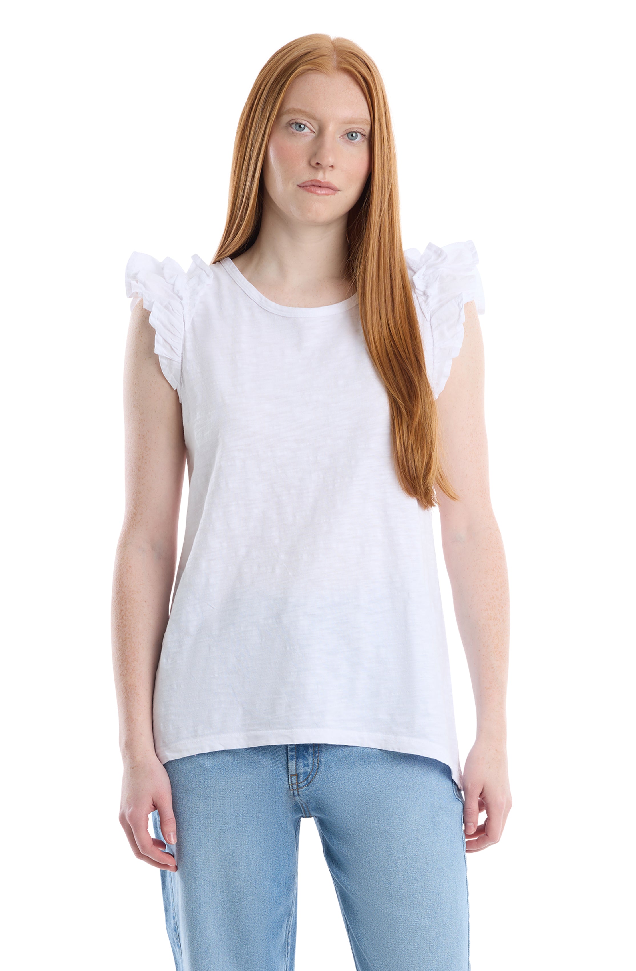 Ruffle shoulder tank tee