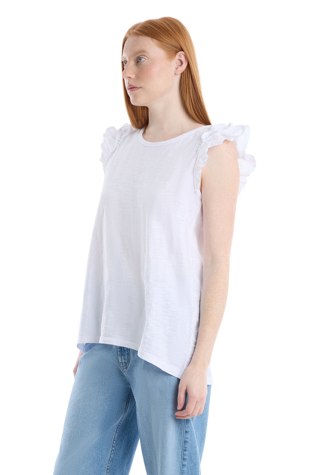 Ruffle shoulder tank tee