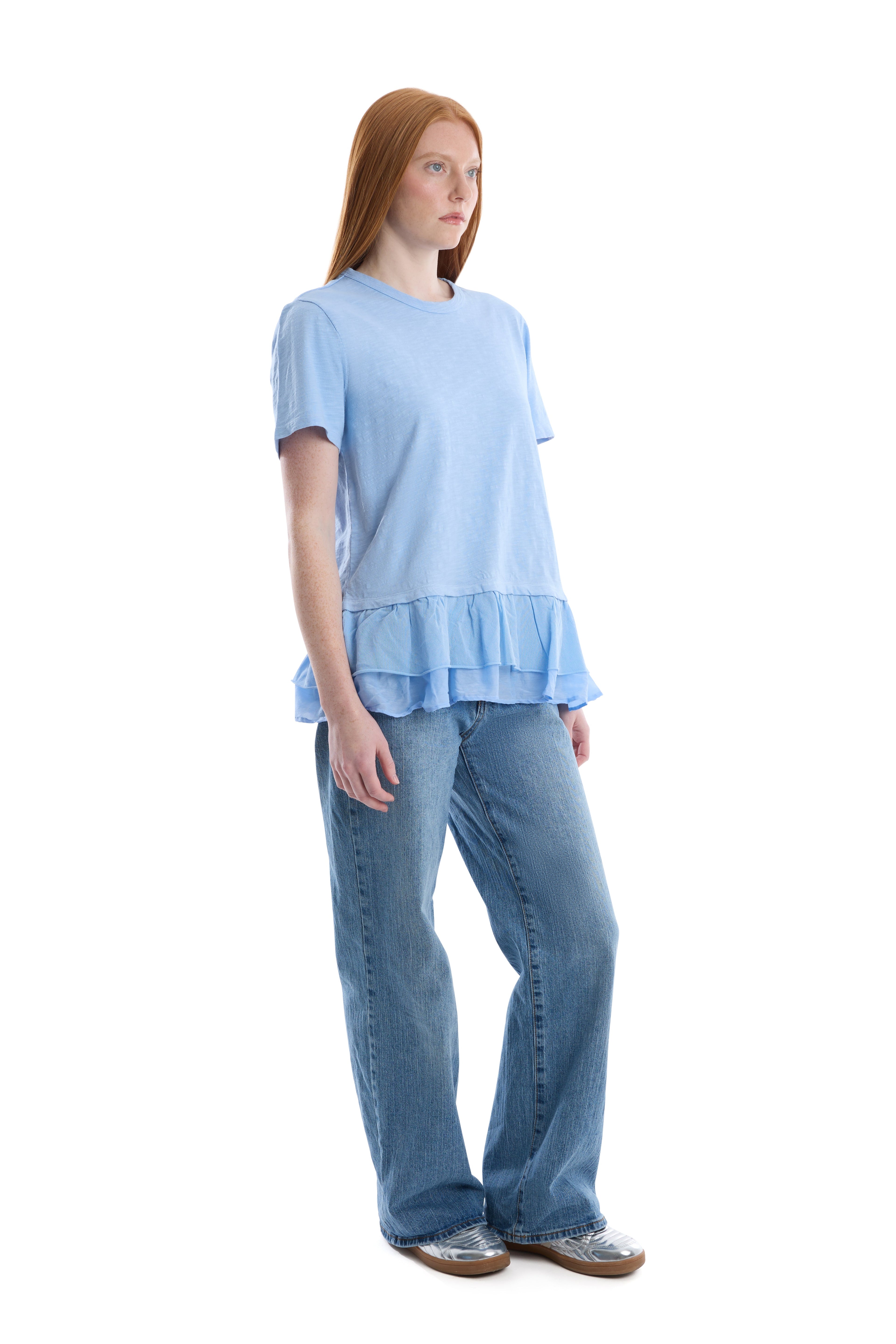 Short sleeve mixed media tee