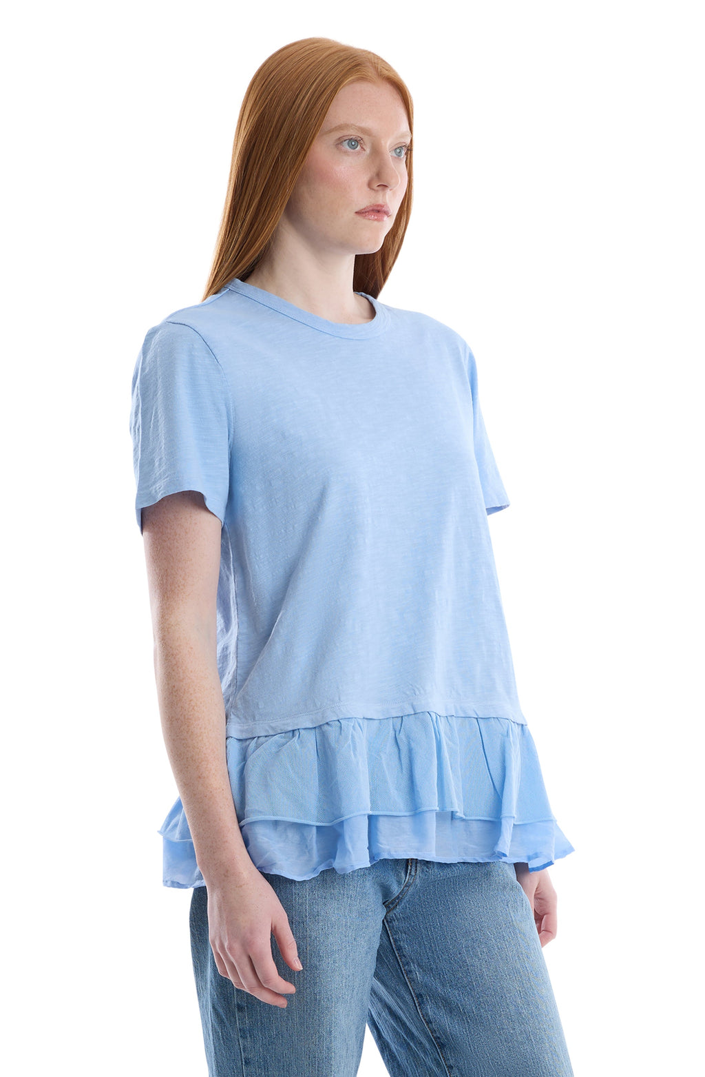 Short sleeve mixed media tee