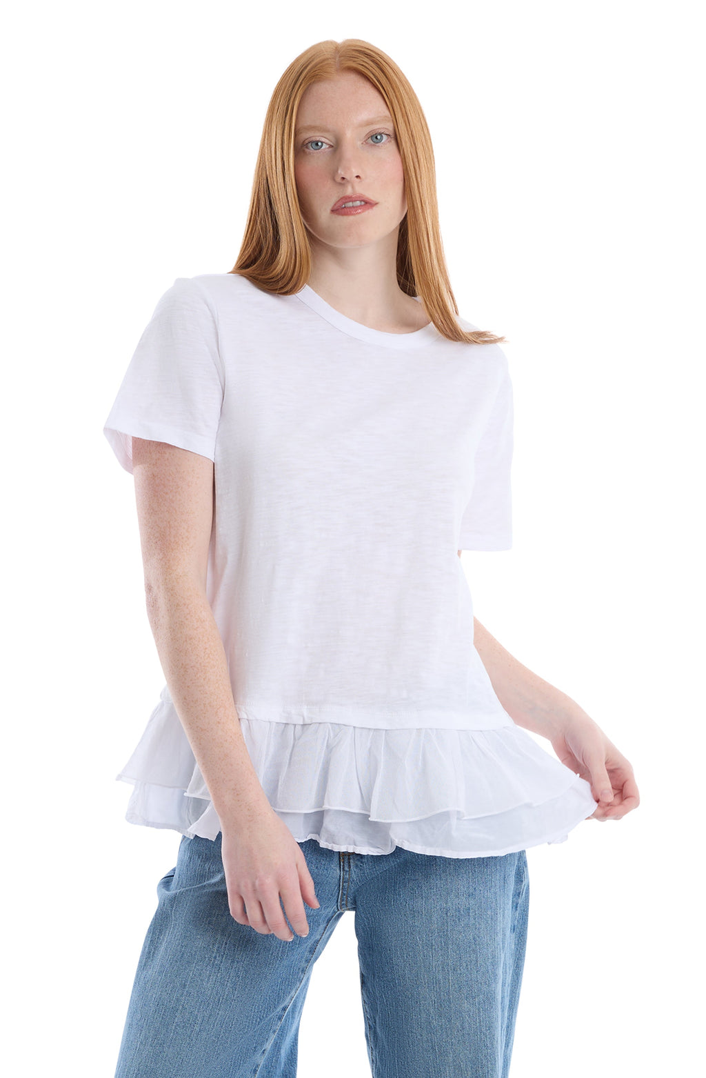 Short sleeve mixed media tee