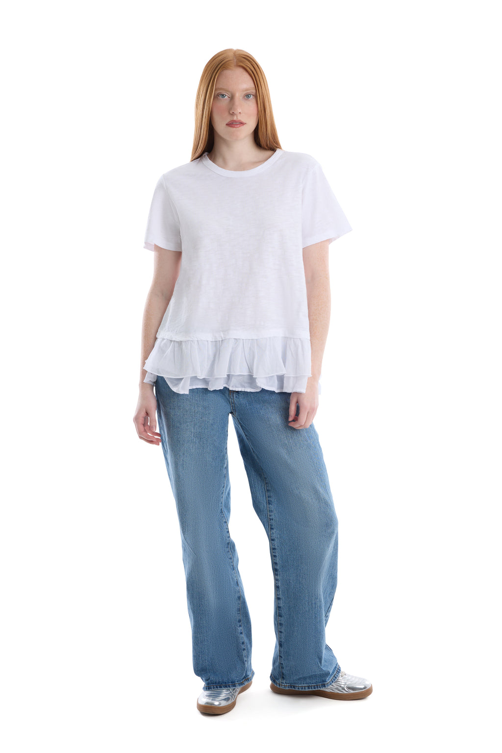 Short sleeve mixed media tee