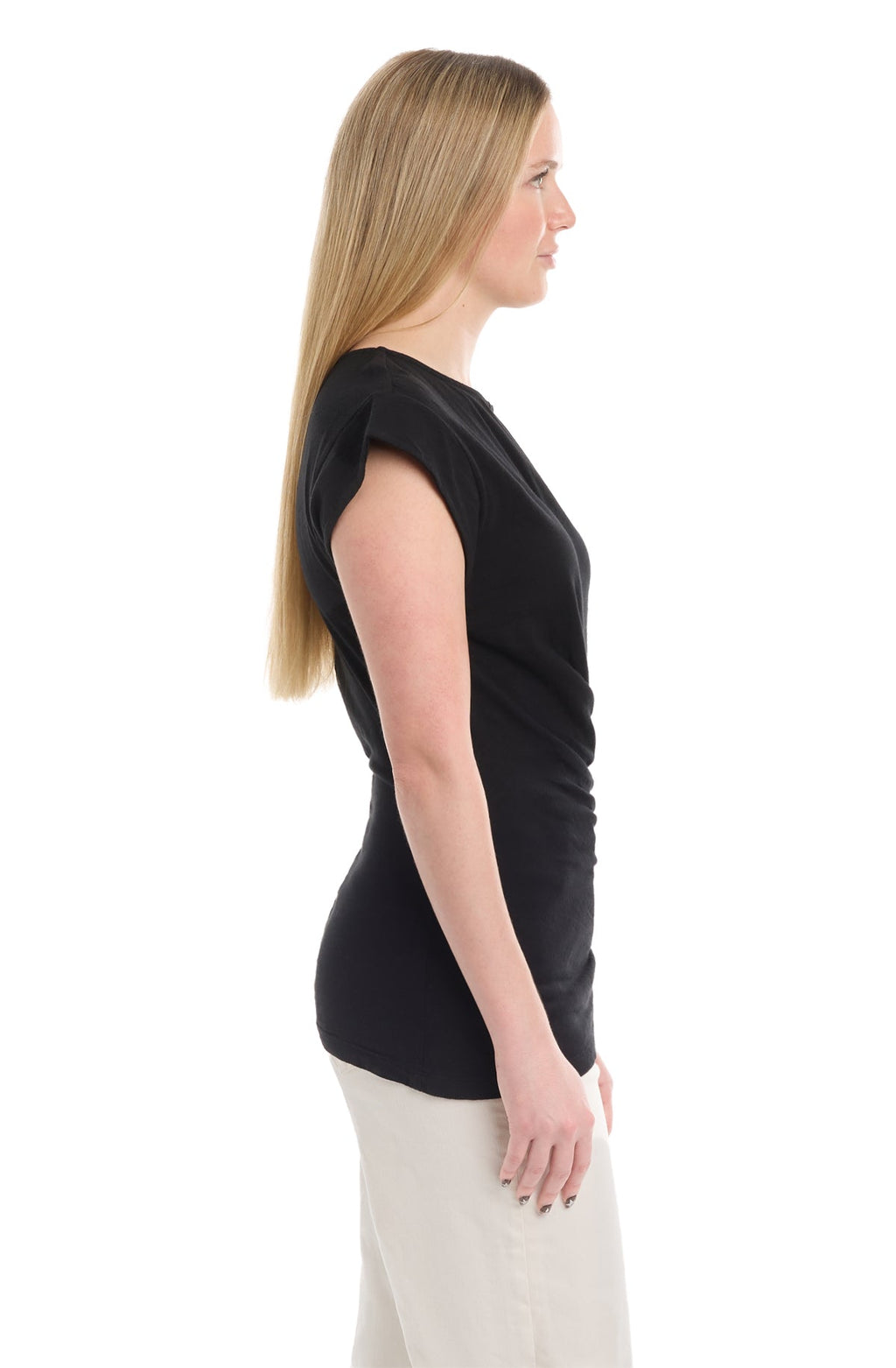 Boat neck rolled cuff