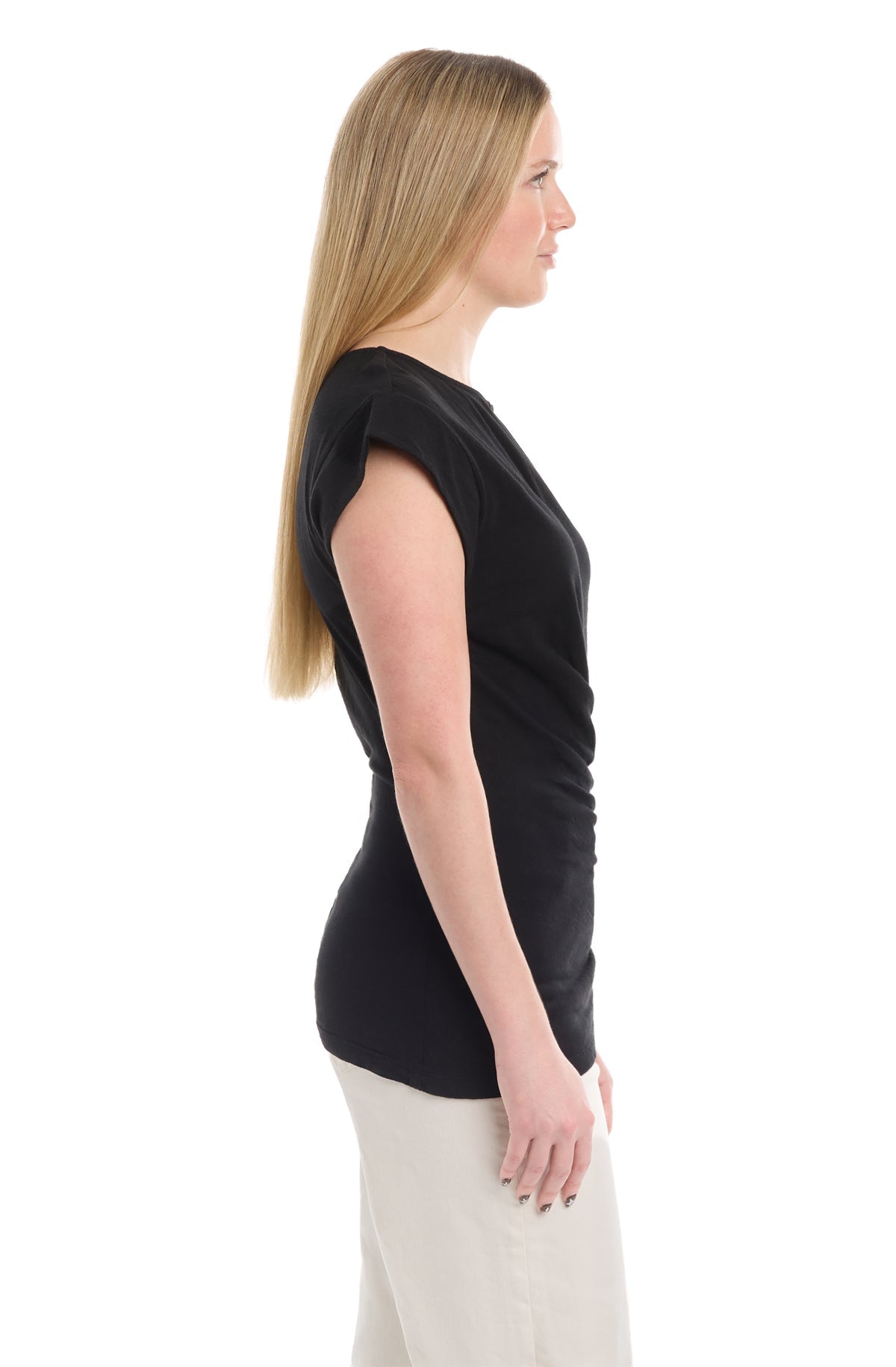 Boat neck rolled cuff