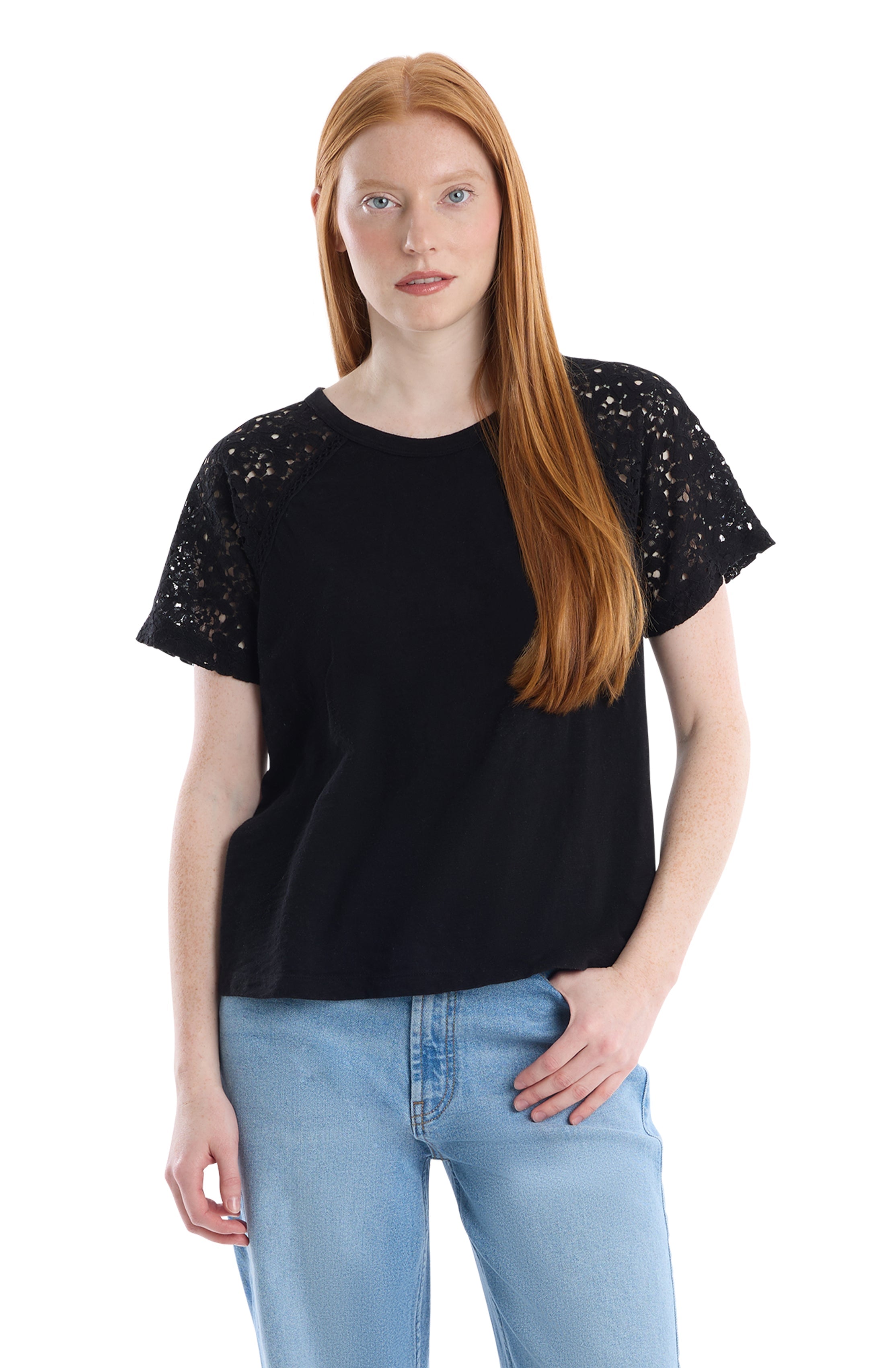 Lace raglan sleeve tee