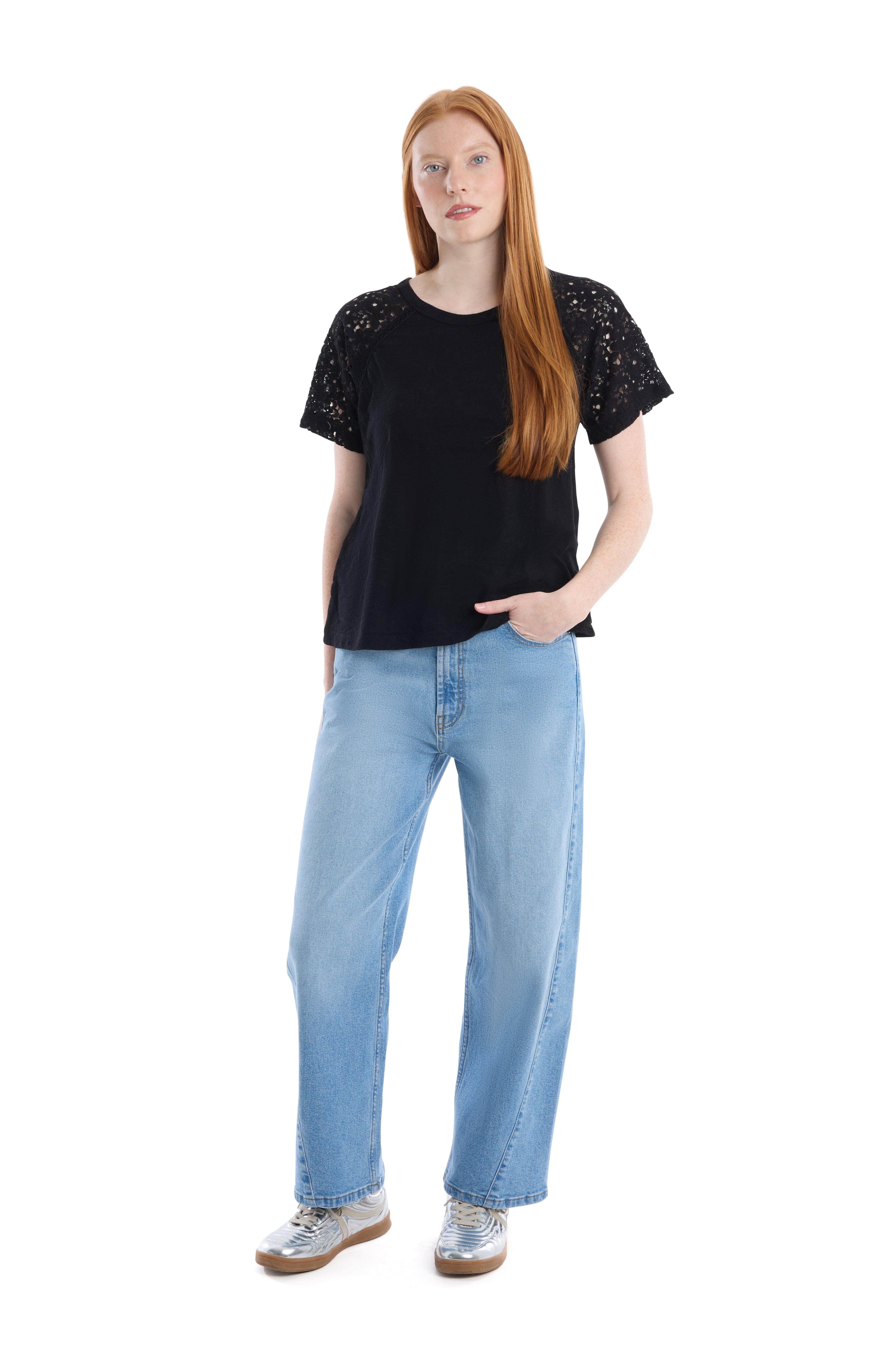 Lace raglan sleeve tee