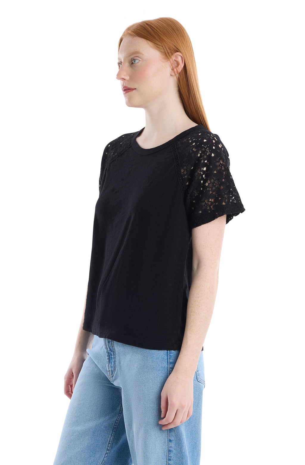 Lace raglan sleeve tee