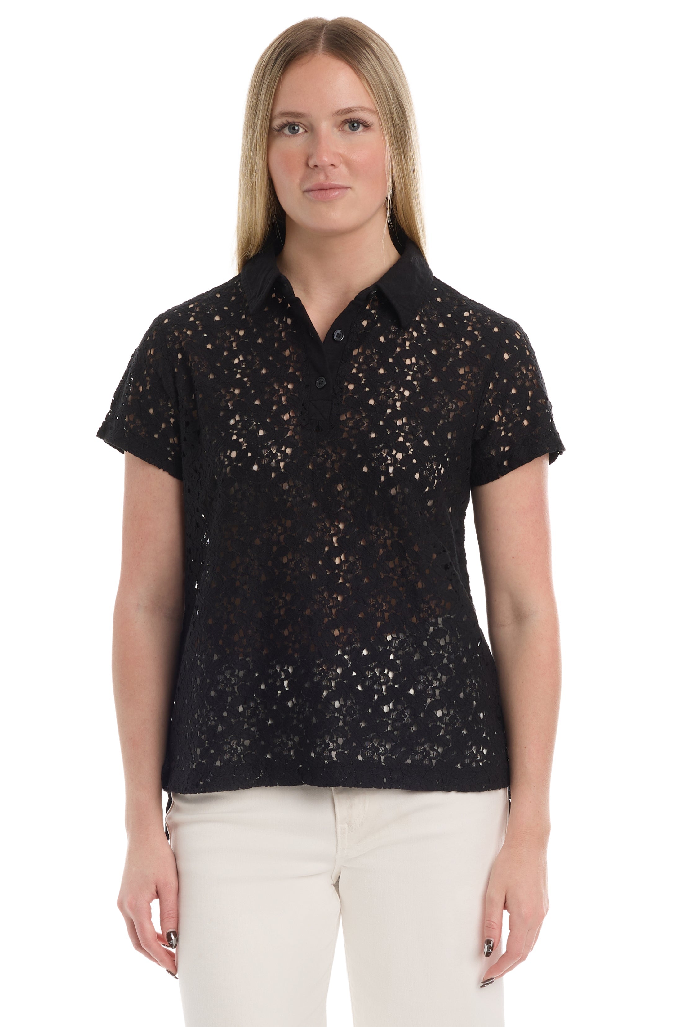 Short sleeve lace polo