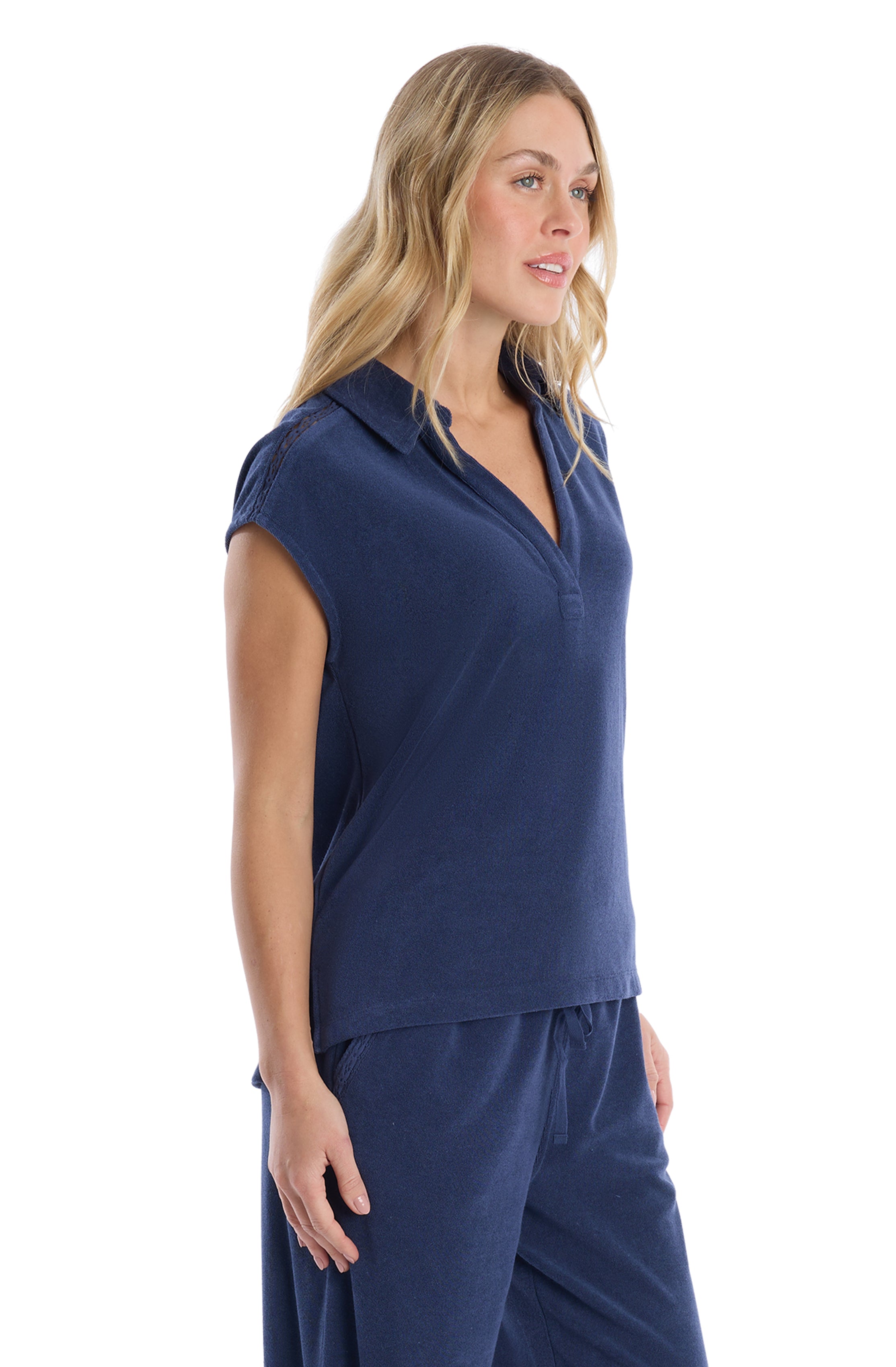 Polo top with crochet trim