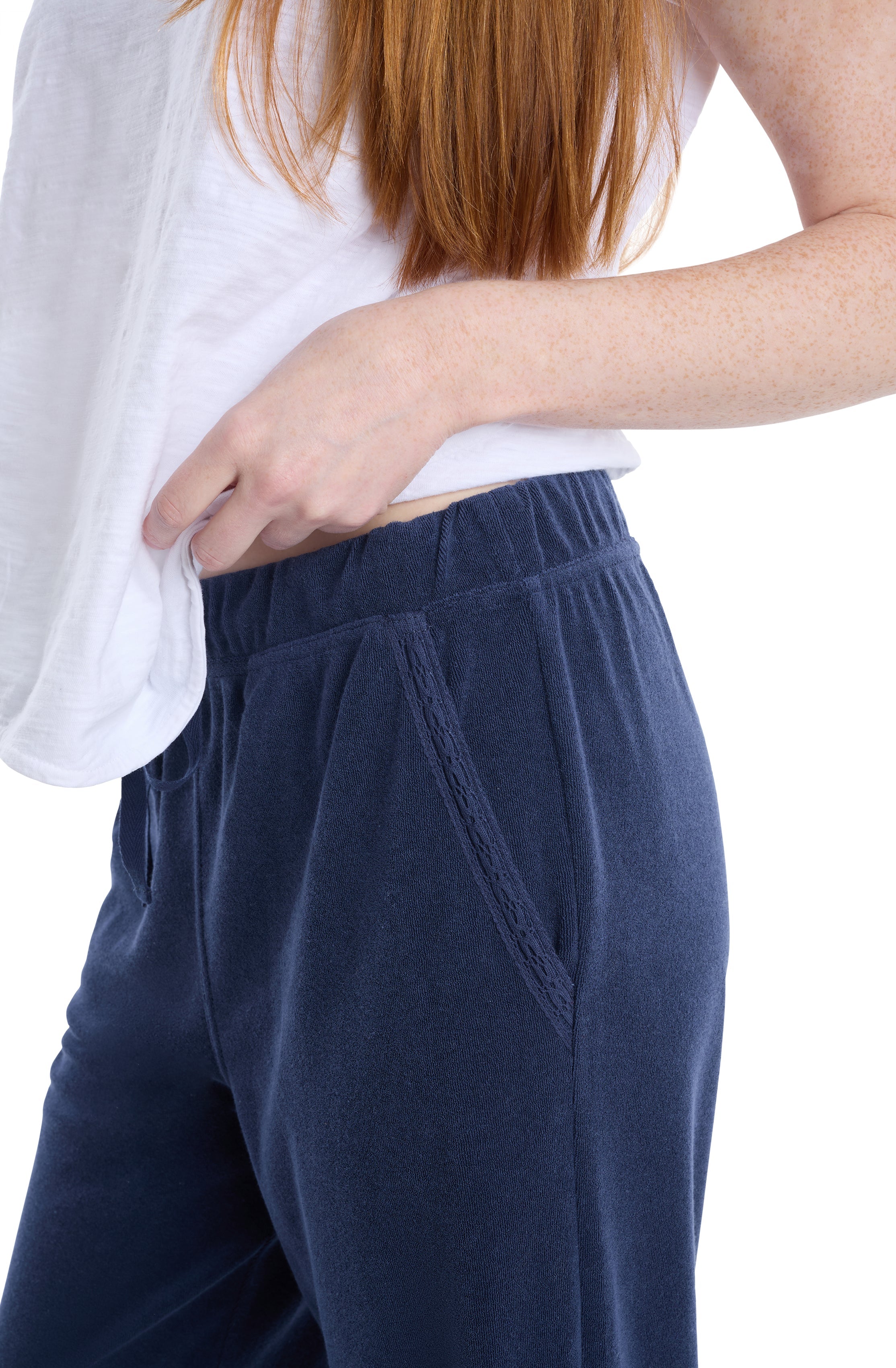 Wide leg pant with crochet trim