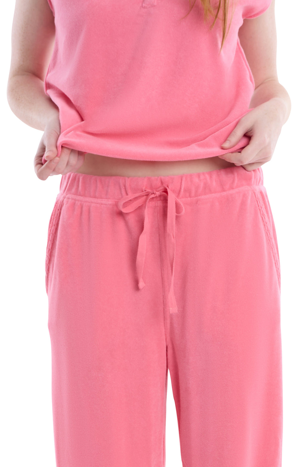 Wide leg pant with crochet trim