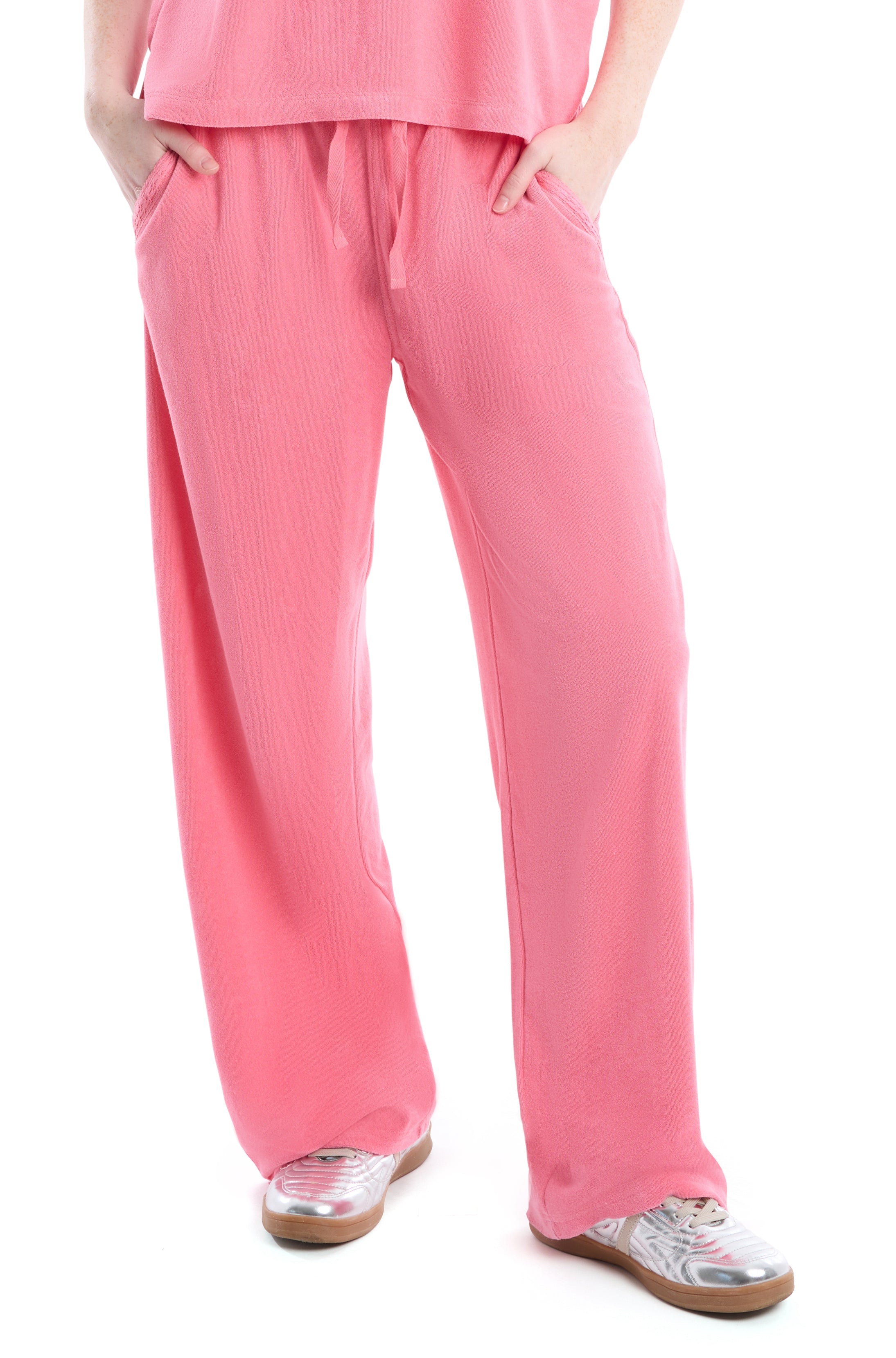 Wide leg pant with crochet trim