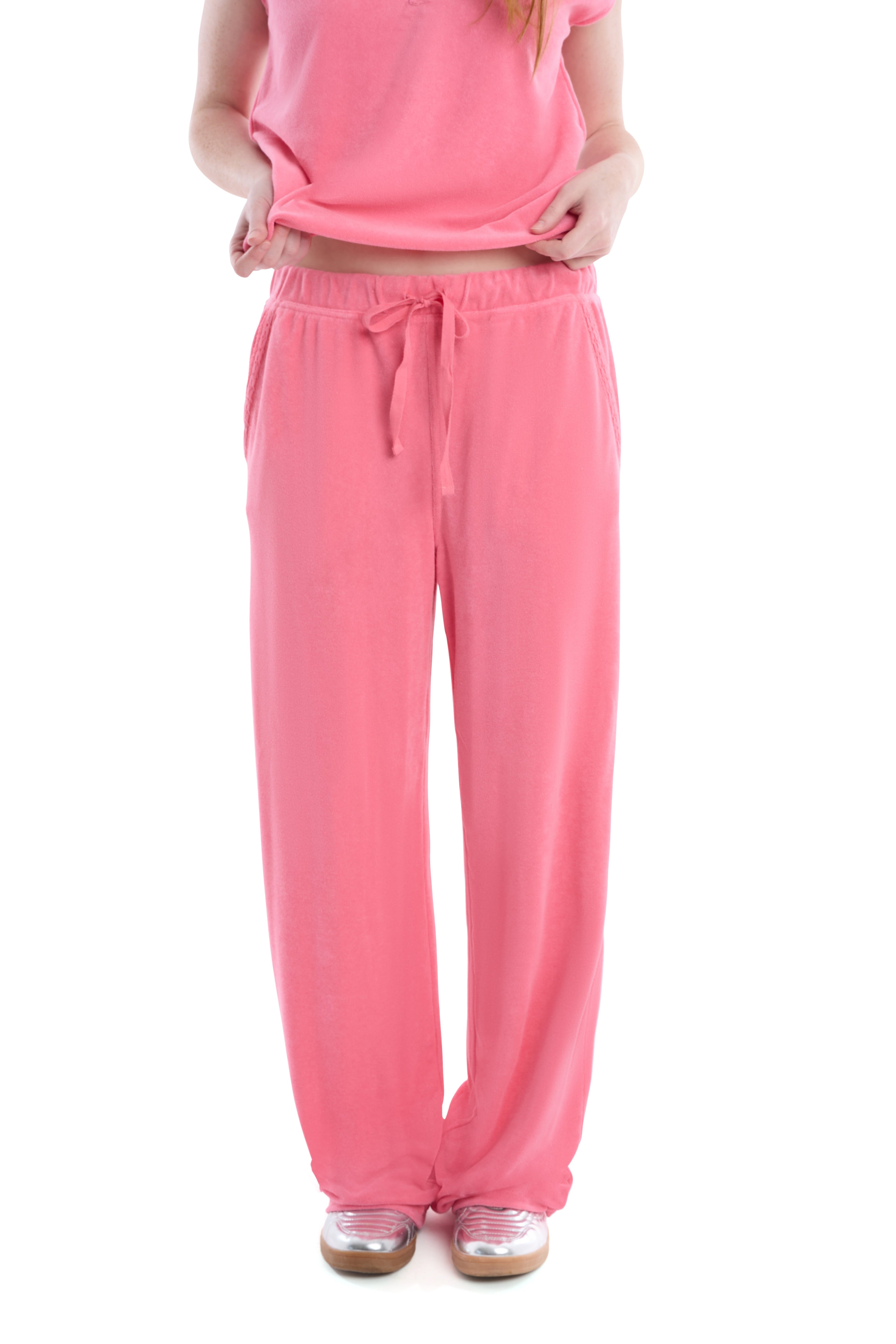 Wide leg pant with crochet trim