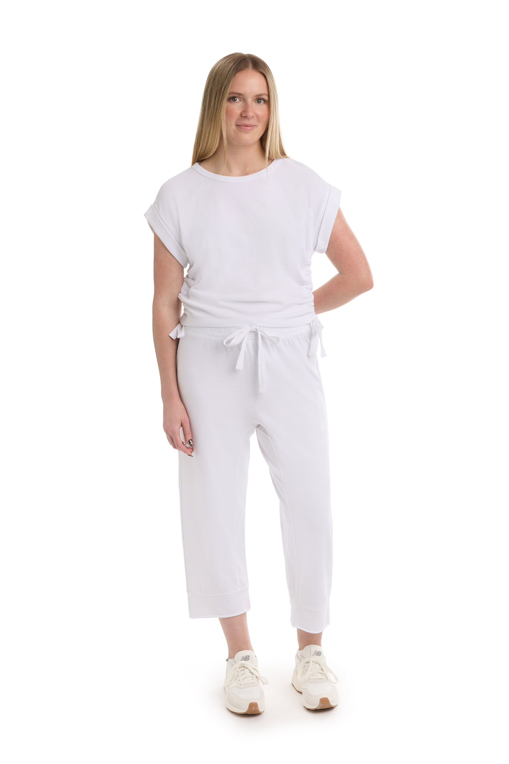 Round neck side drawstrings