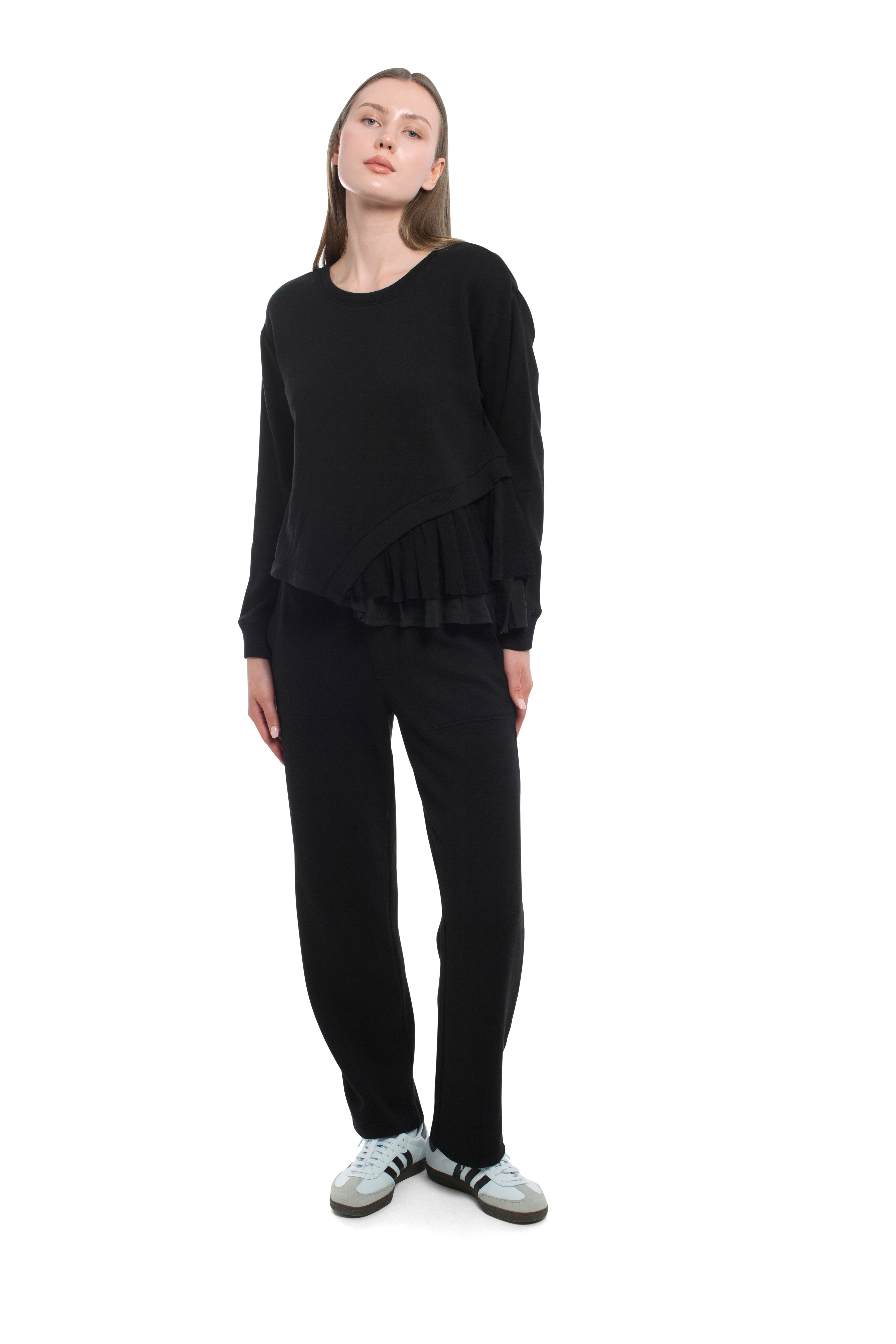 Round Neck Mix Media Sweatshirt