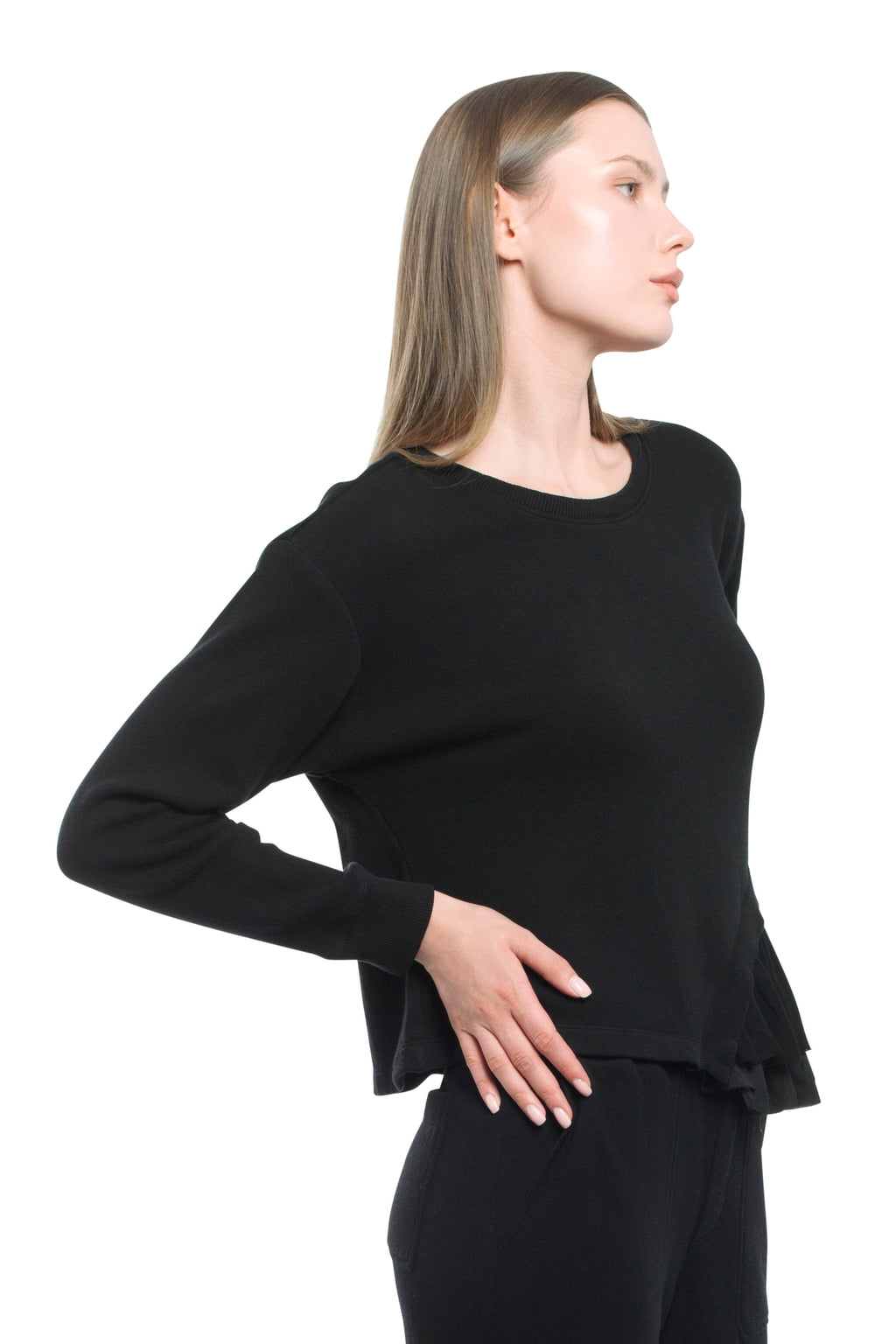 Round Neck Mix Media Sweatshirt