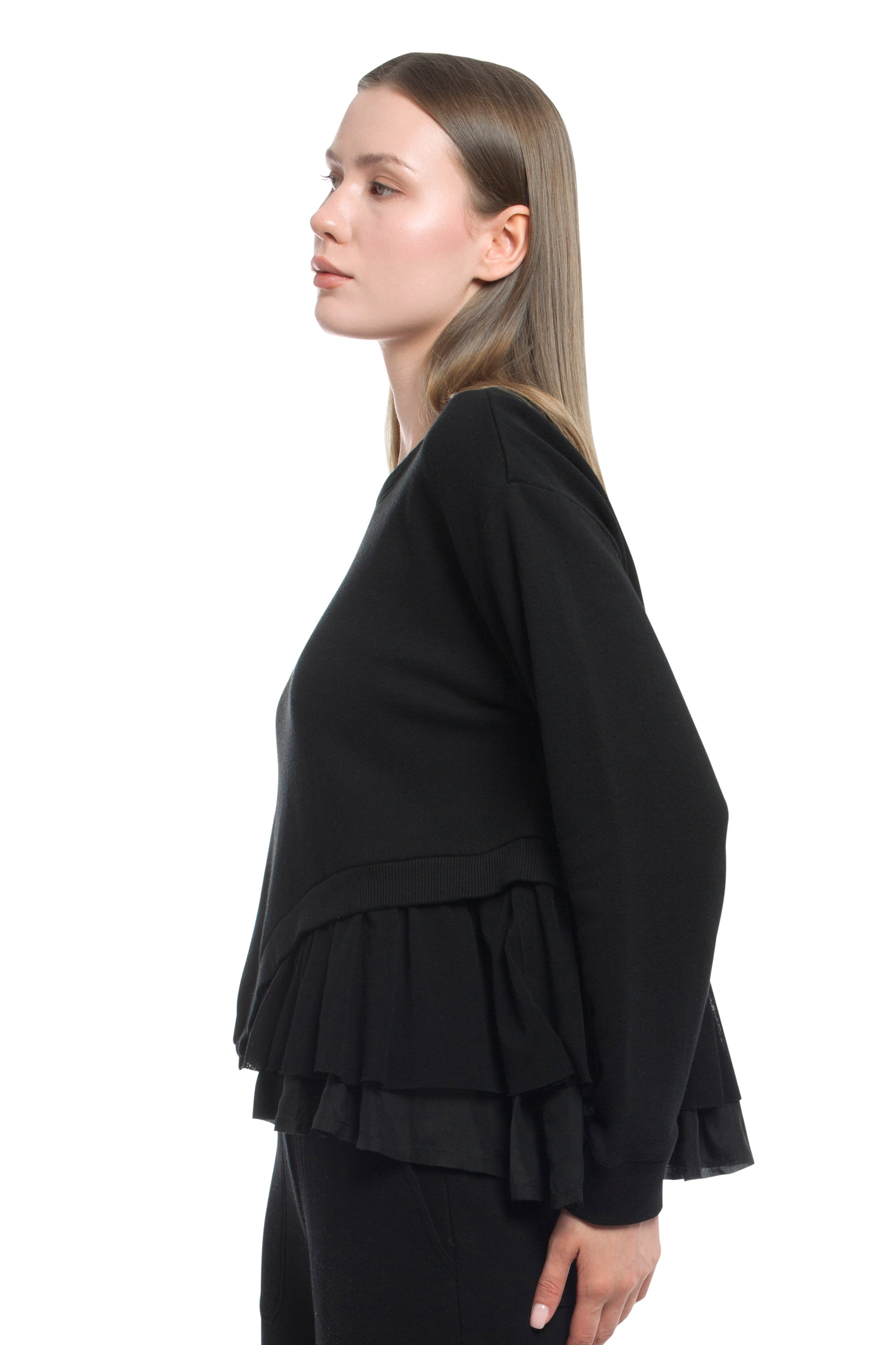 Round Neck Mix Media Sweatshirt