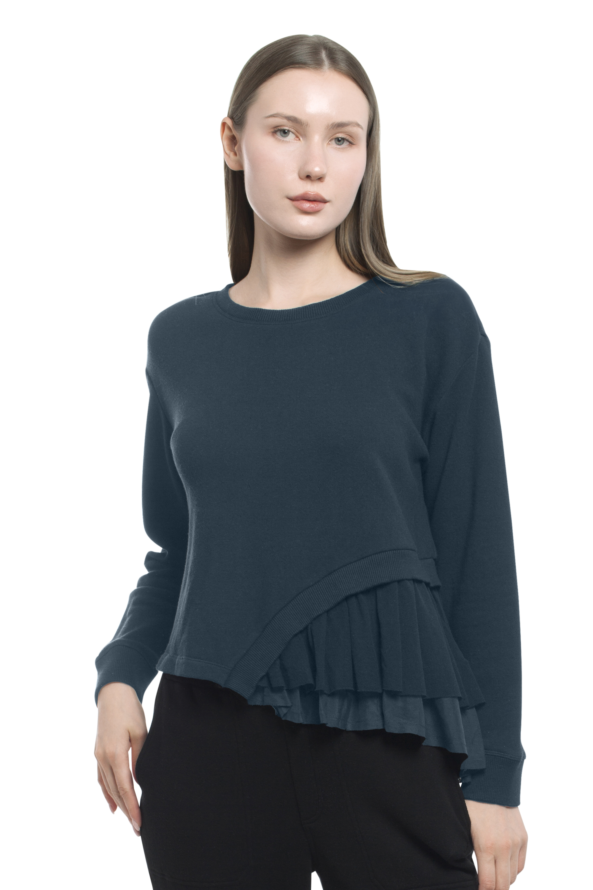 Round Neck Mix Media Sweatshirt