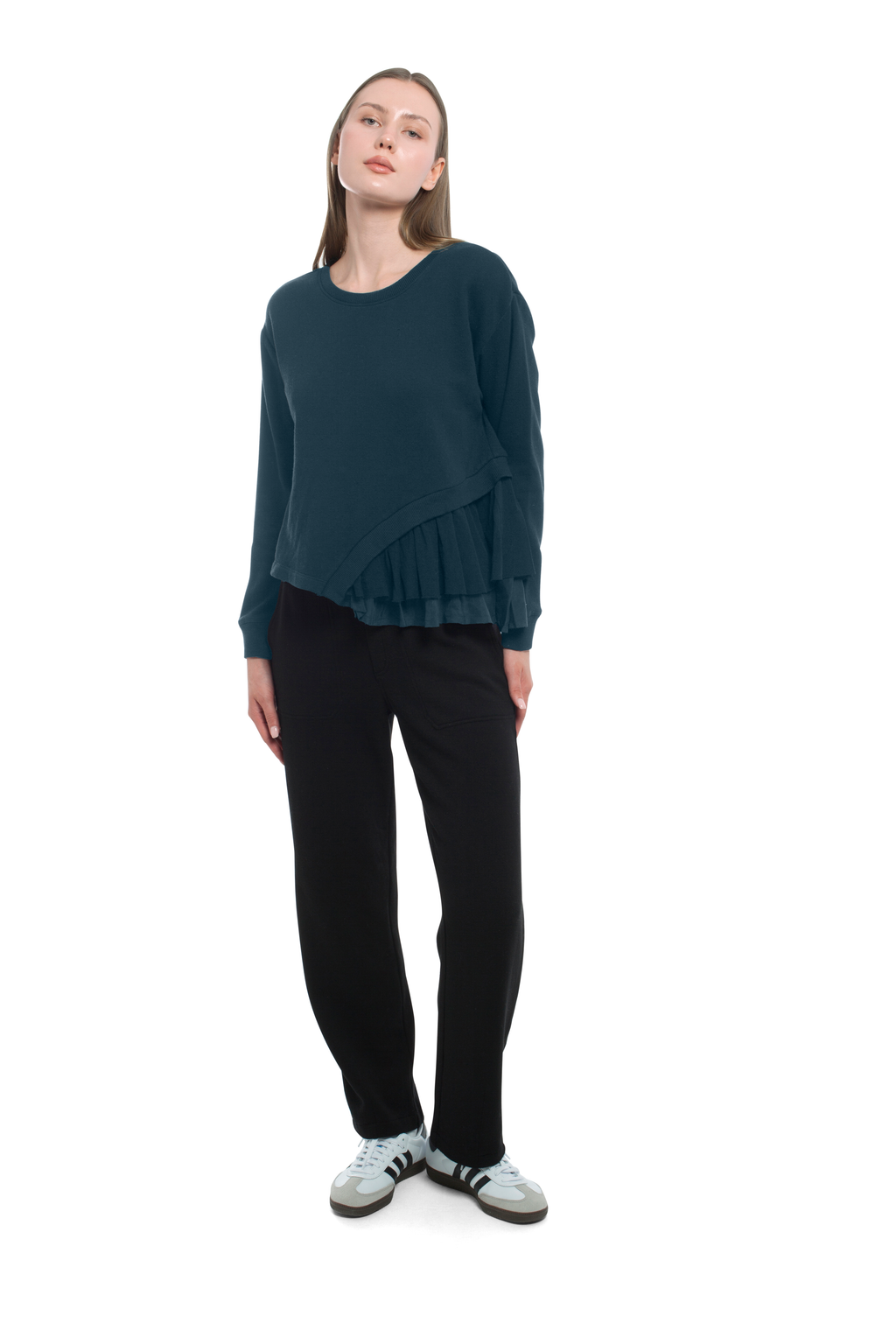 Round Neck Mix Media Sweatshirt