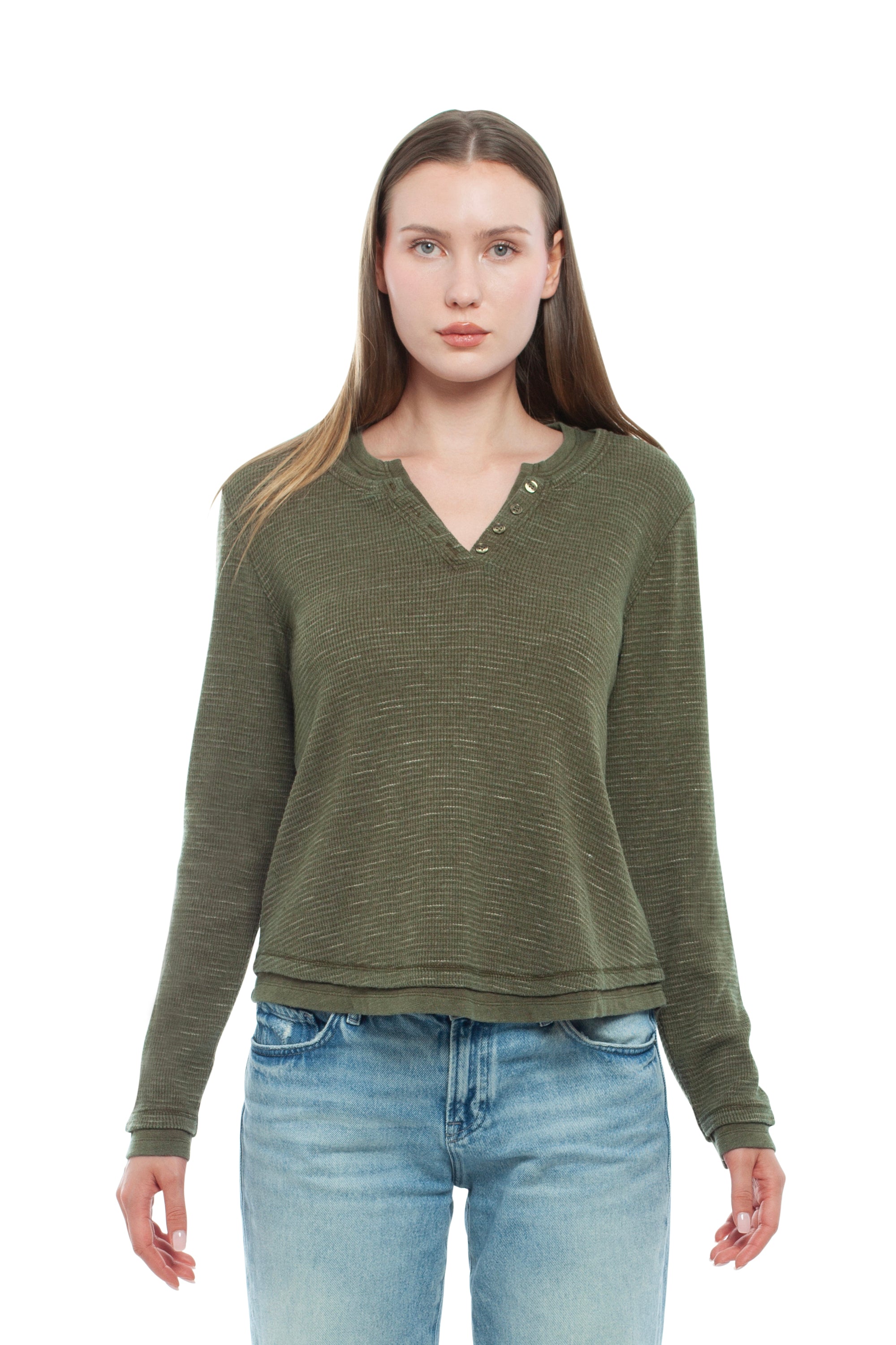 Long Sleeve Henley Mock Tee