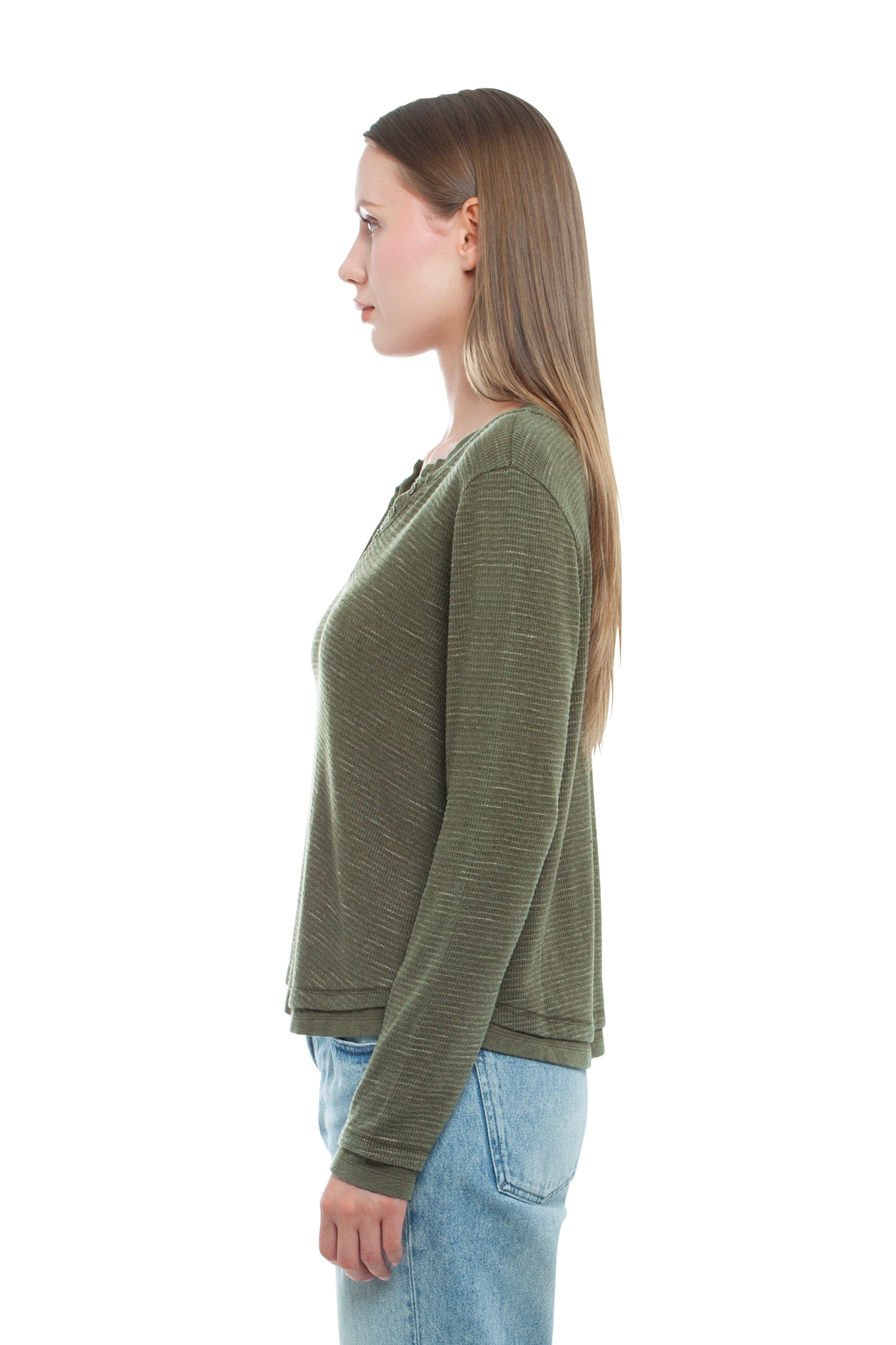 Long Sleeve Henley Mock Tee