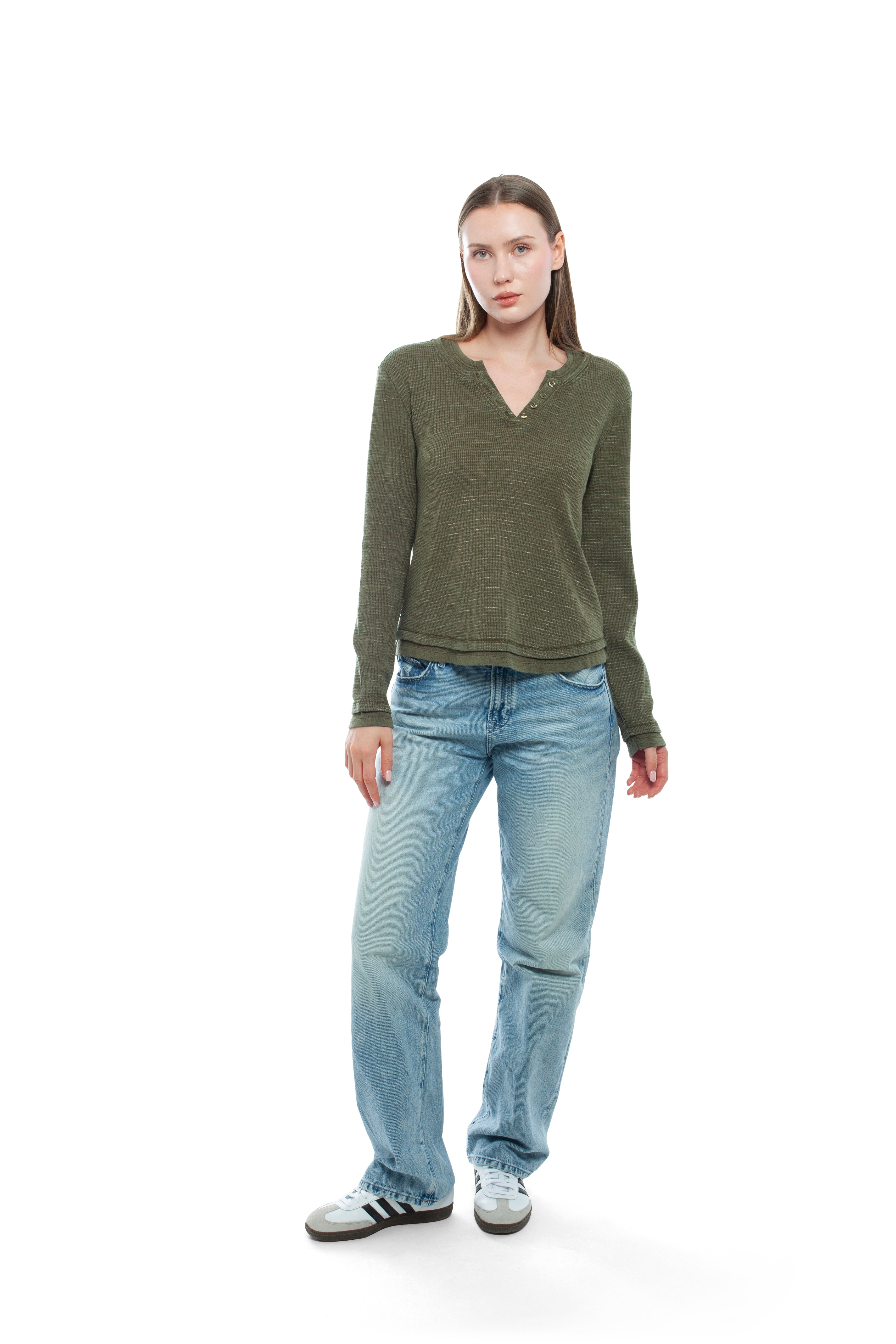 Long Sleeve Henley Mock Tee