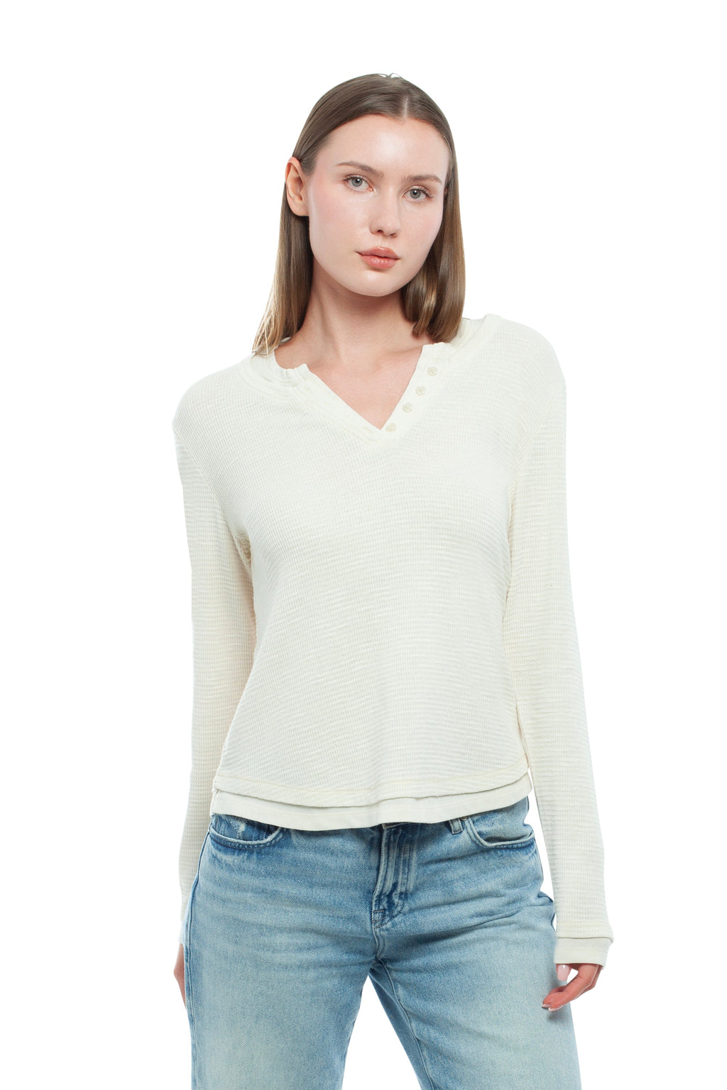 Long Sleeve Henley Mock Tee