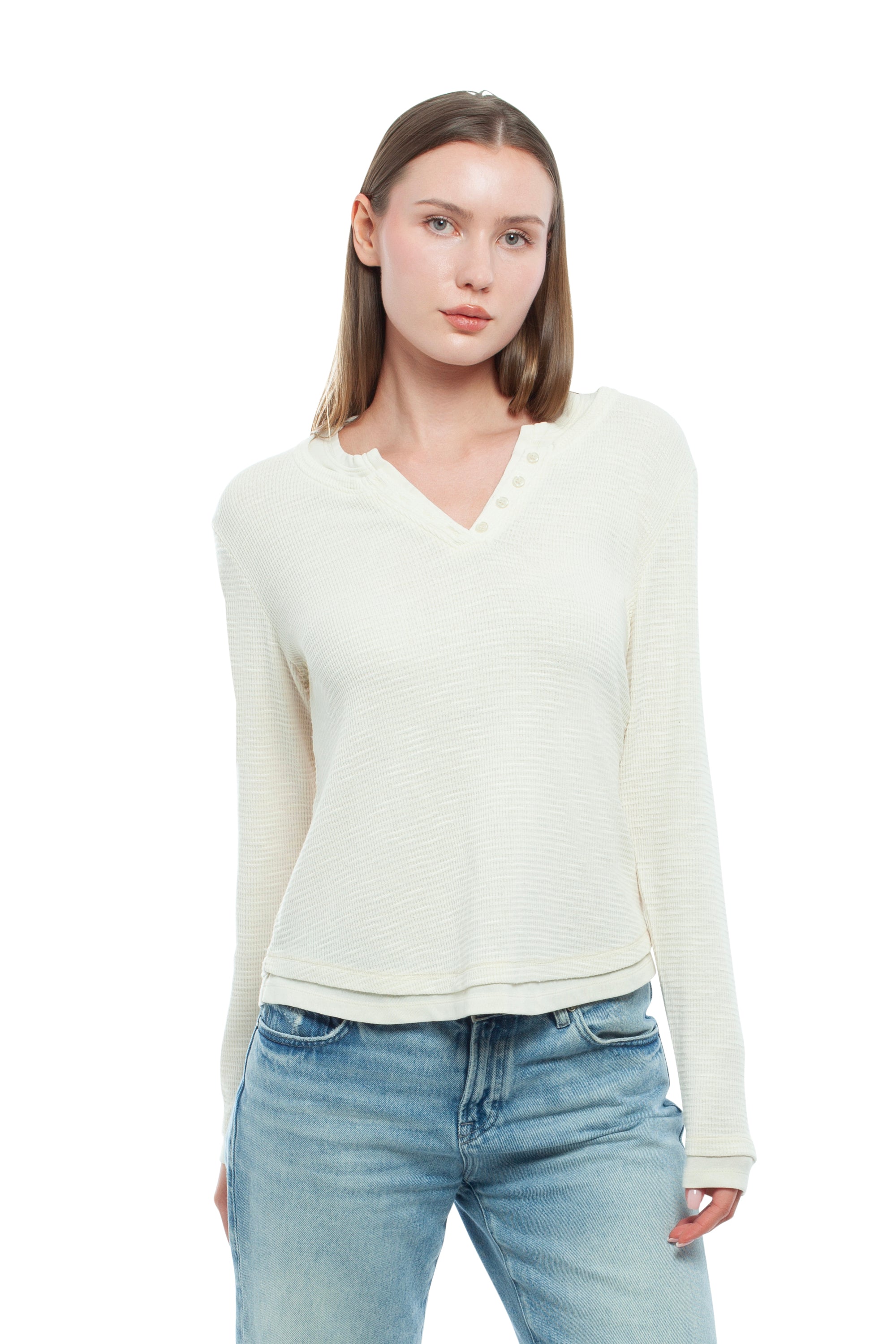 Long Sleeve Henley Mock Tee