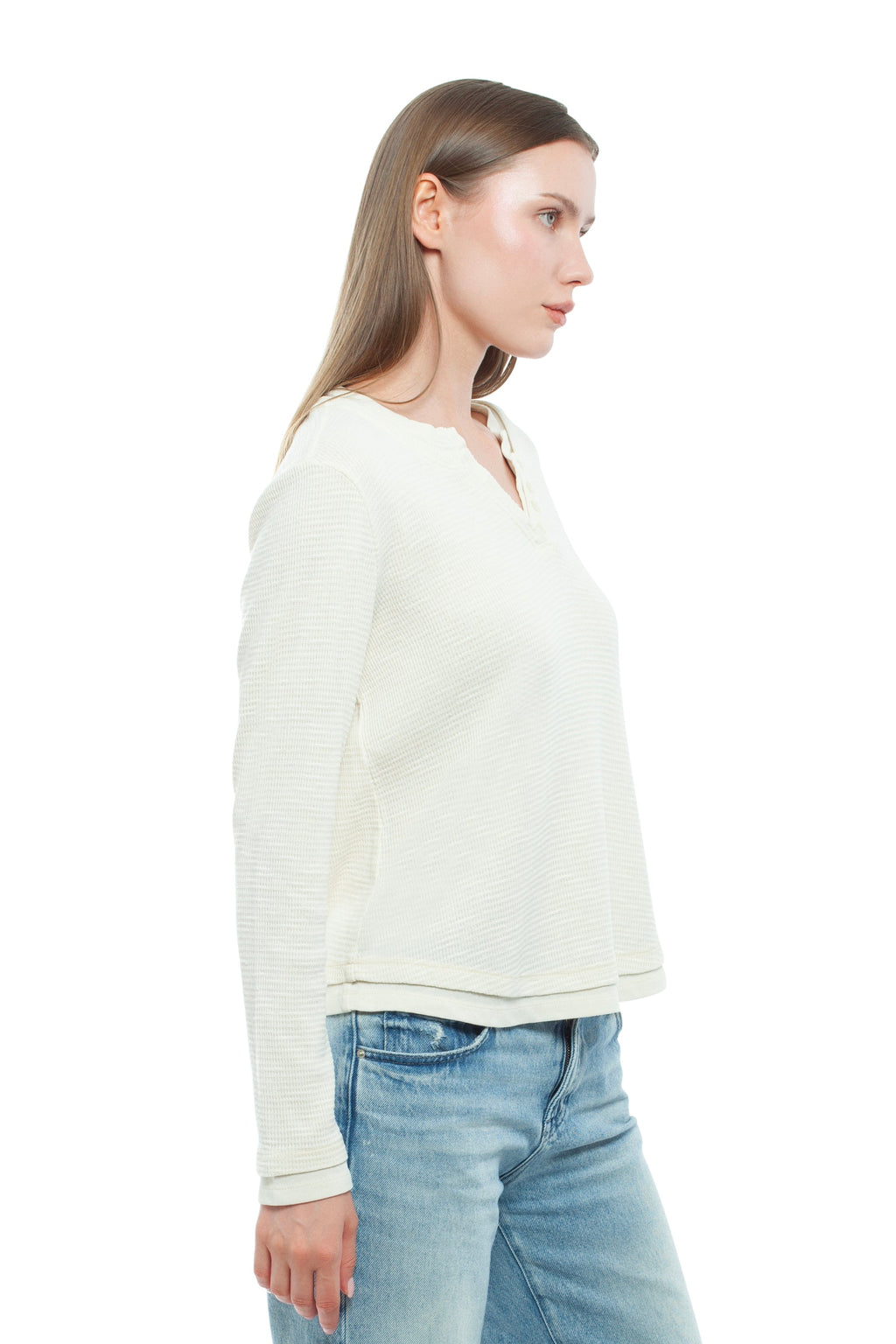 Long Sleeve Henley Mock Tee
