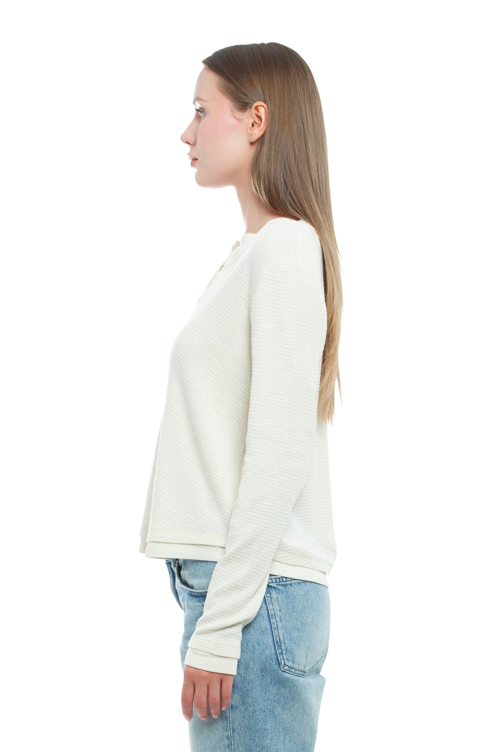 Long Sleeve Henley Mock Tee