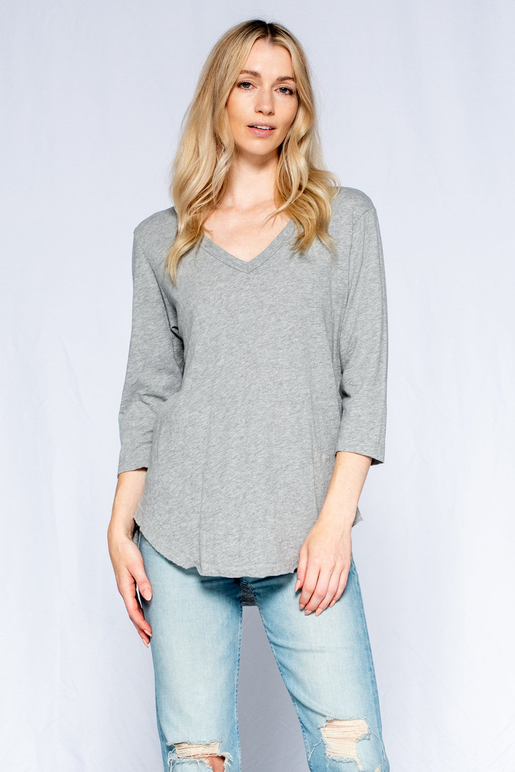 3/4 Sleeve V-Neck Shirttail