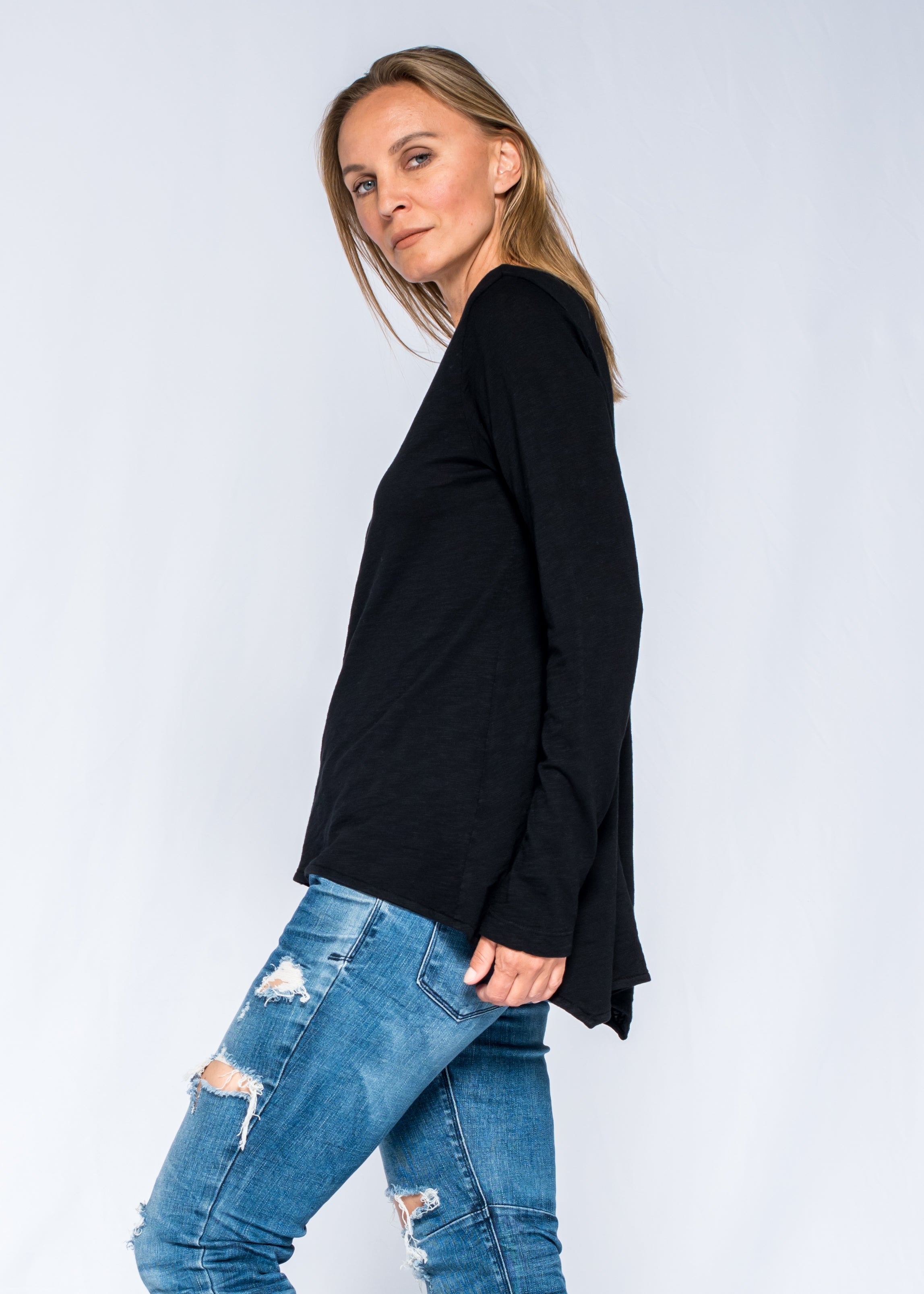 Sexy Deep V-Neck Shrunken Boyfriend Long Sleeve